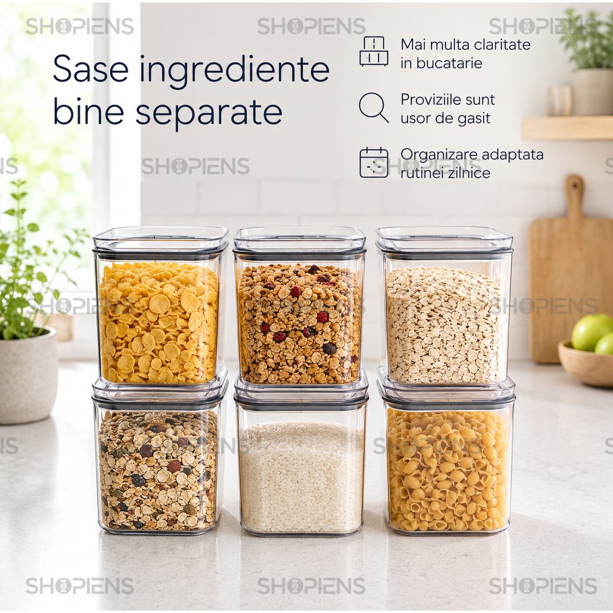 Set 6 recipiente depozitare alimente, pentru camara, 1l, plastic