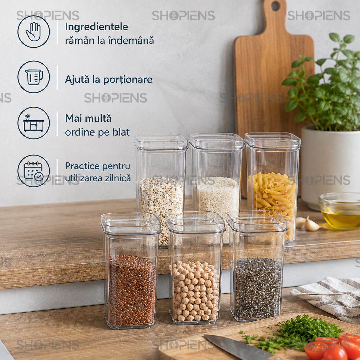 Set 6 recipiente depozitare alimente, pentru camara, 250ml, plastic
