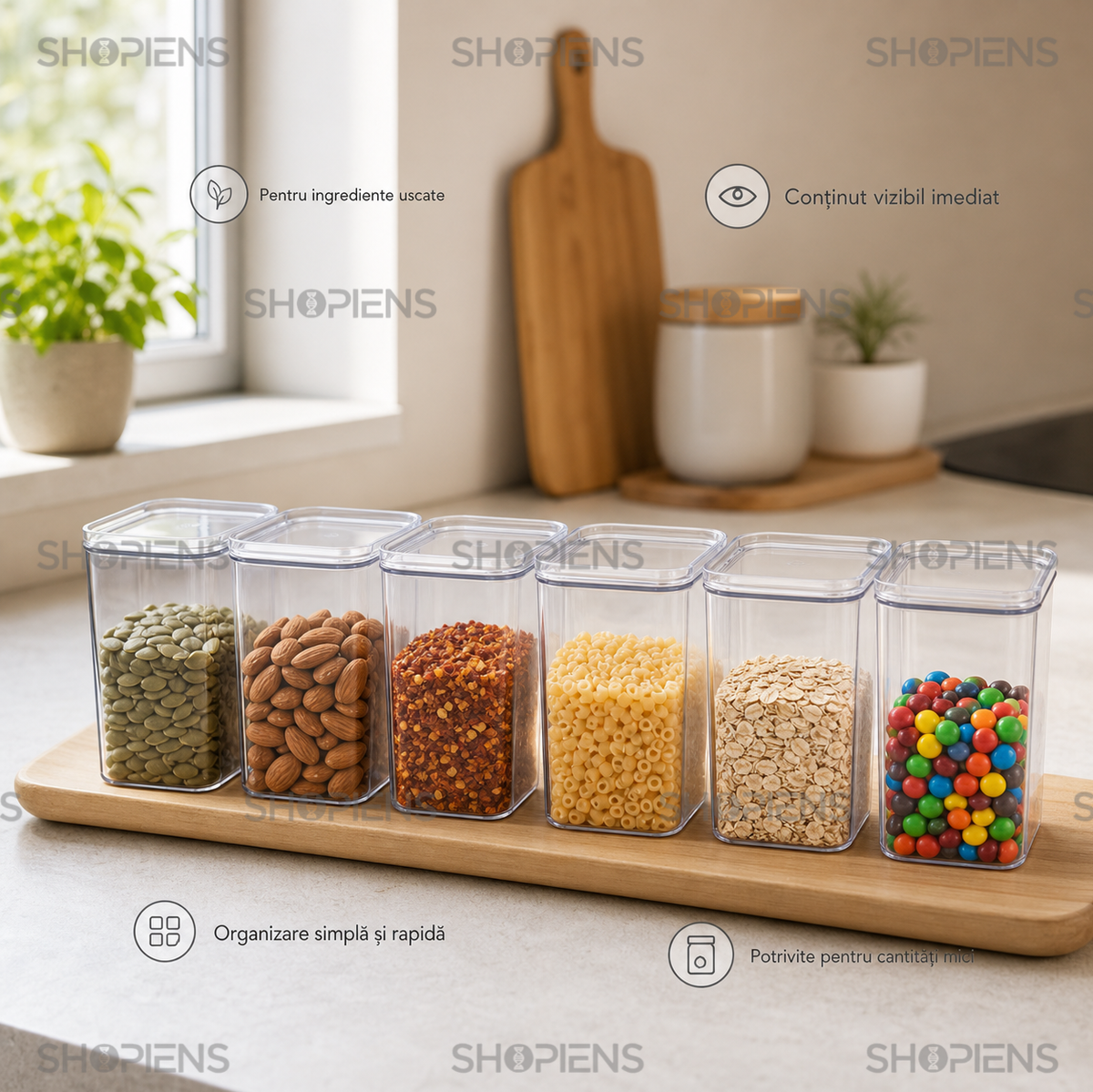 Set 6 recipiente depozitare alimente, pentru camara, 250ml, plastic
