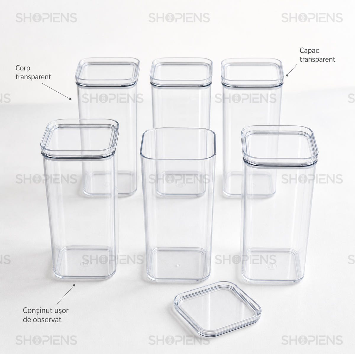 Set 6 recipiente depozitare alimente, pentru camara, 250ml, plastic