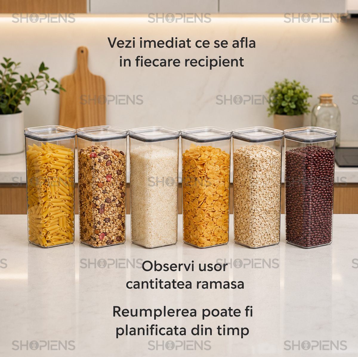 Set 6 recipiente depozitare alimente, pentru camara, 2l, plastic