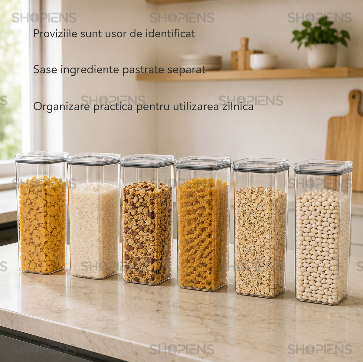 Set 6 recipiente depozitare alimente, pentru camara, 2l, plastic