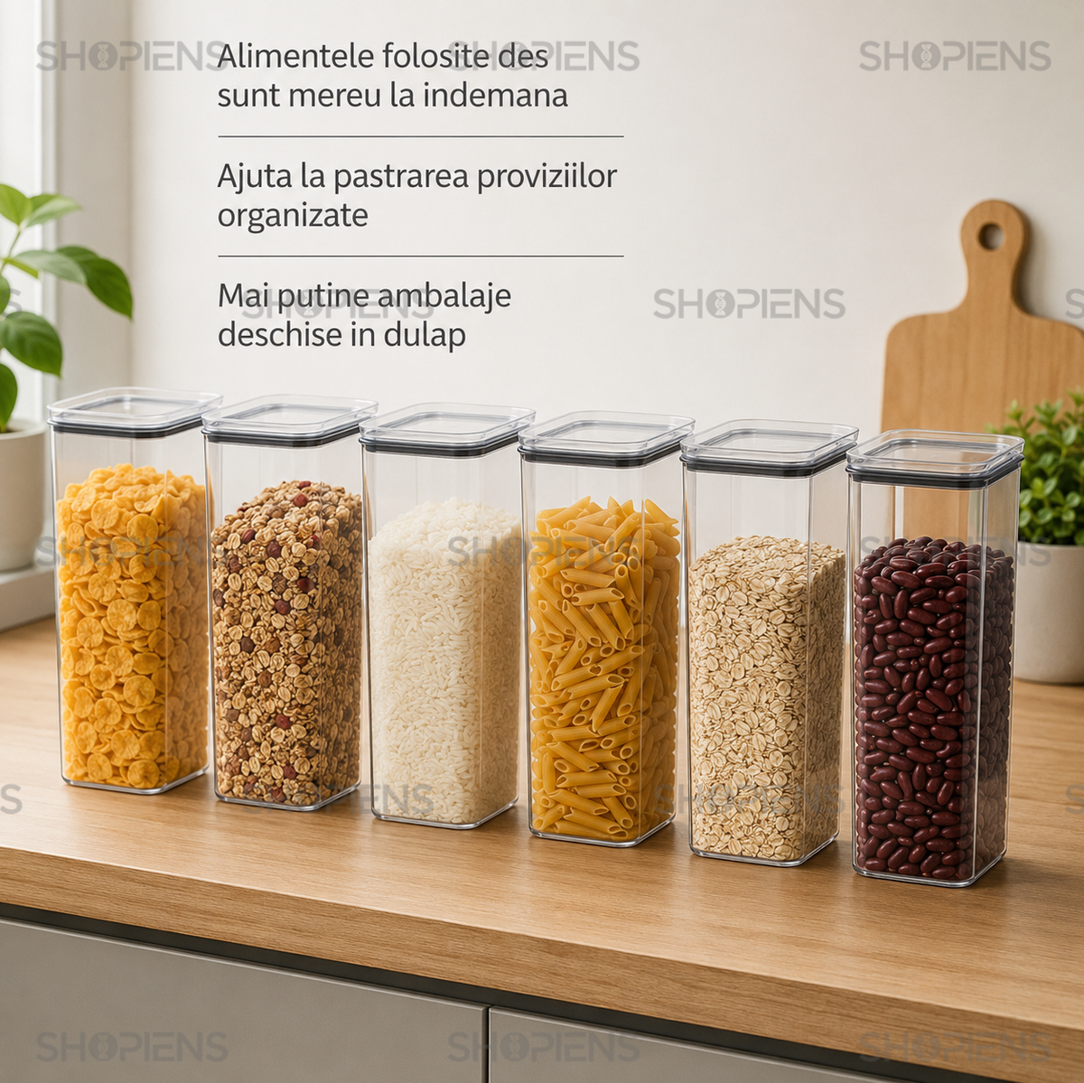 Set 6 recipiente depozitare alimente, pentru camara, 2l, plastic