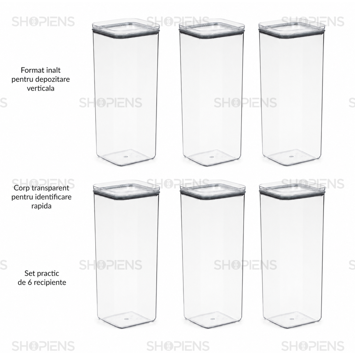 Set 6 recipiente depozitare alimente, pentru camara, 2l, plastic