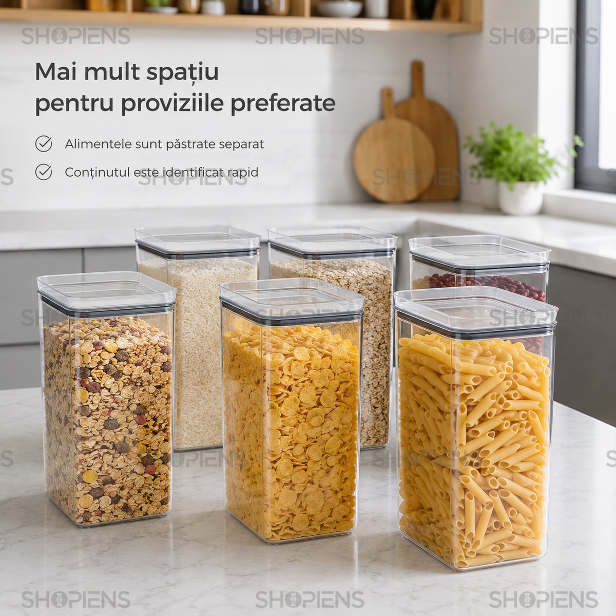 Set 6 recipiente depozitare alimente, pentru camara, 4l, plastic
