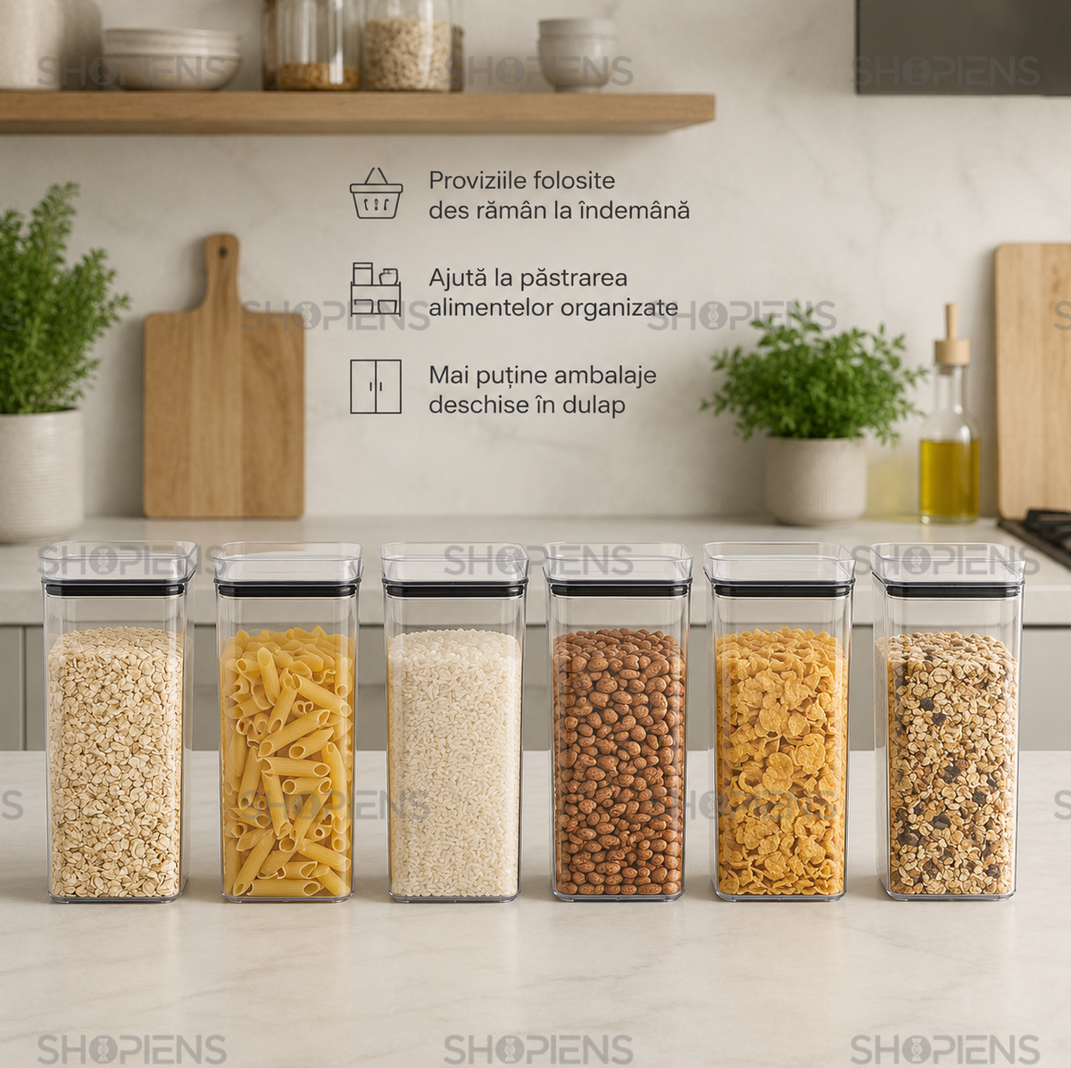 Set 6 recipiente depozitare alimente, pentru camara, 4l, plastic