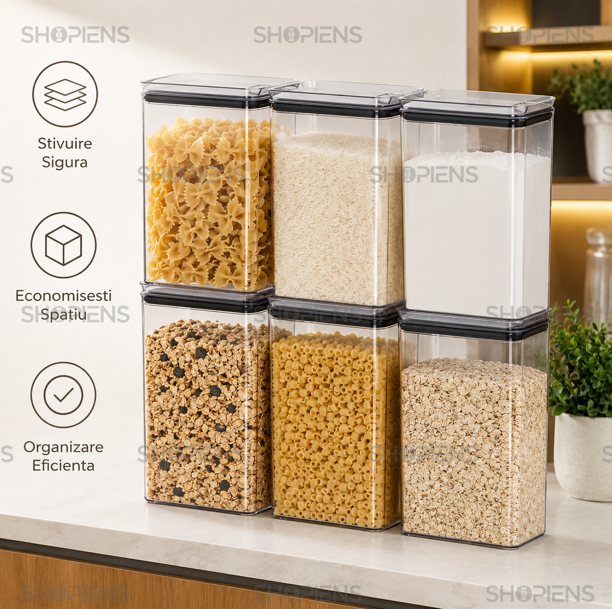 Set 6 recipiente depozitare alimente, pentru camara, 4l, plastic