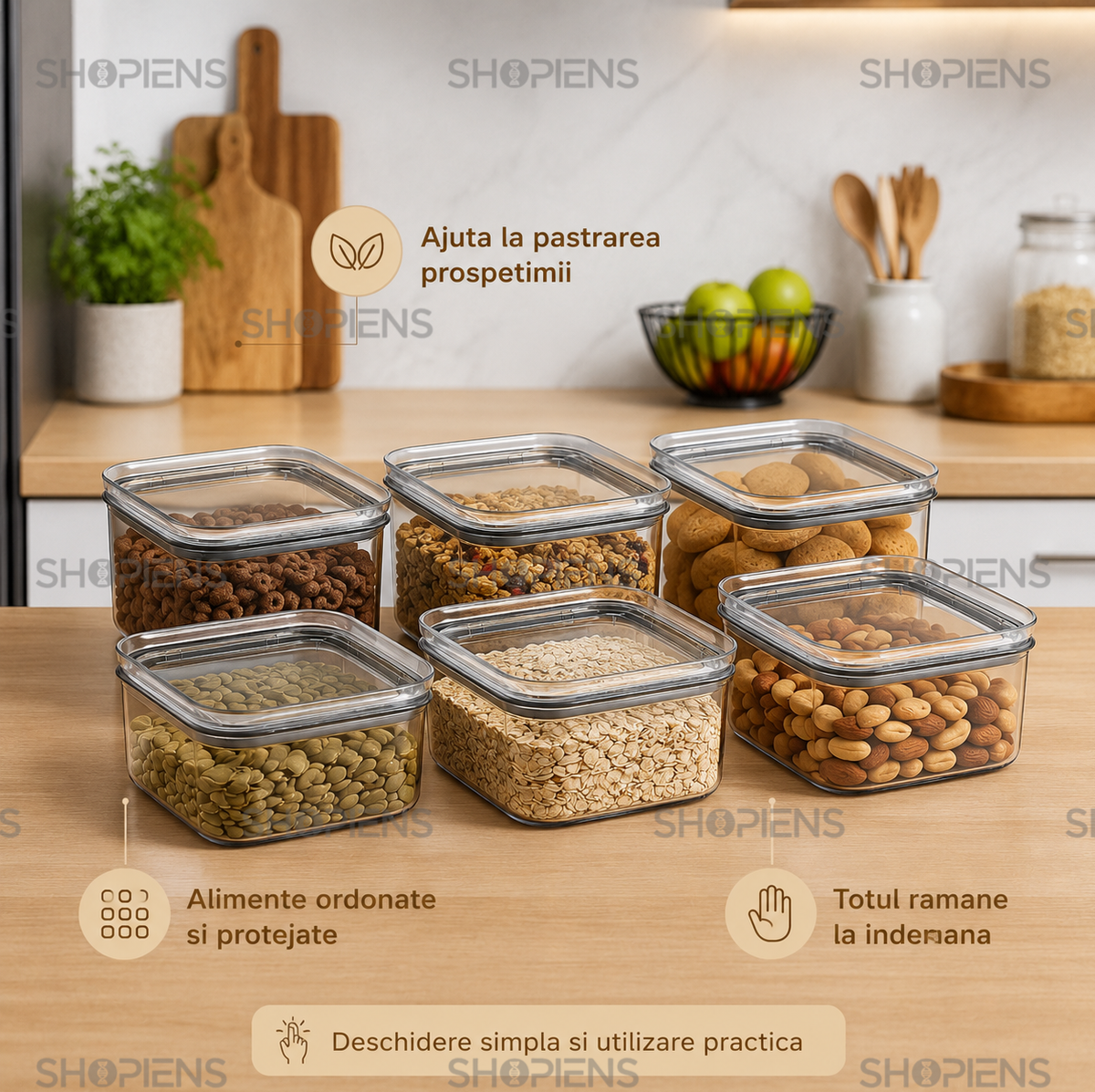 Set 6 recipiente depozitare alimente, pentru camara, 500ml, plastic