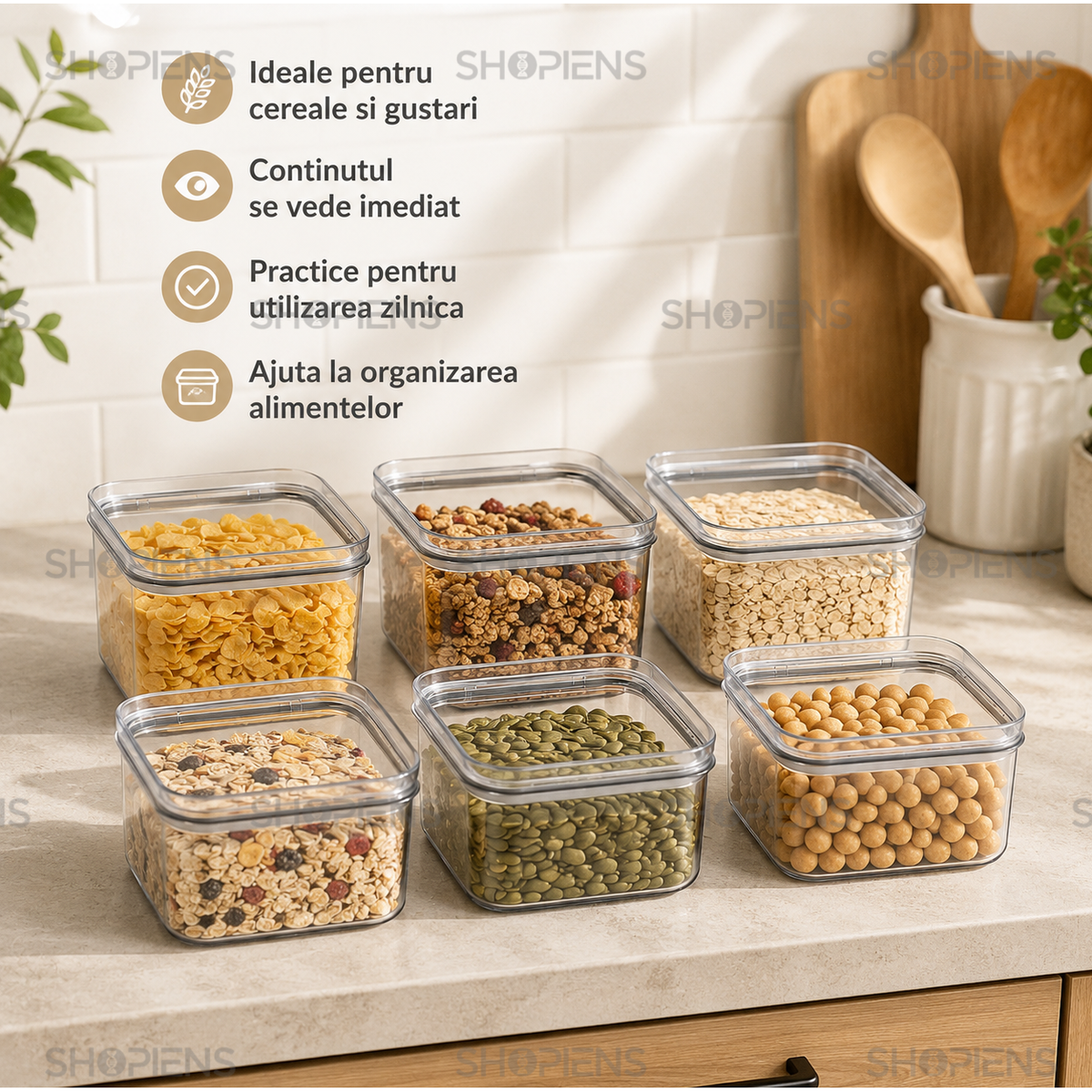 Set 6 recipiente depozitare alimente, pentru camara, 500ml, plastic