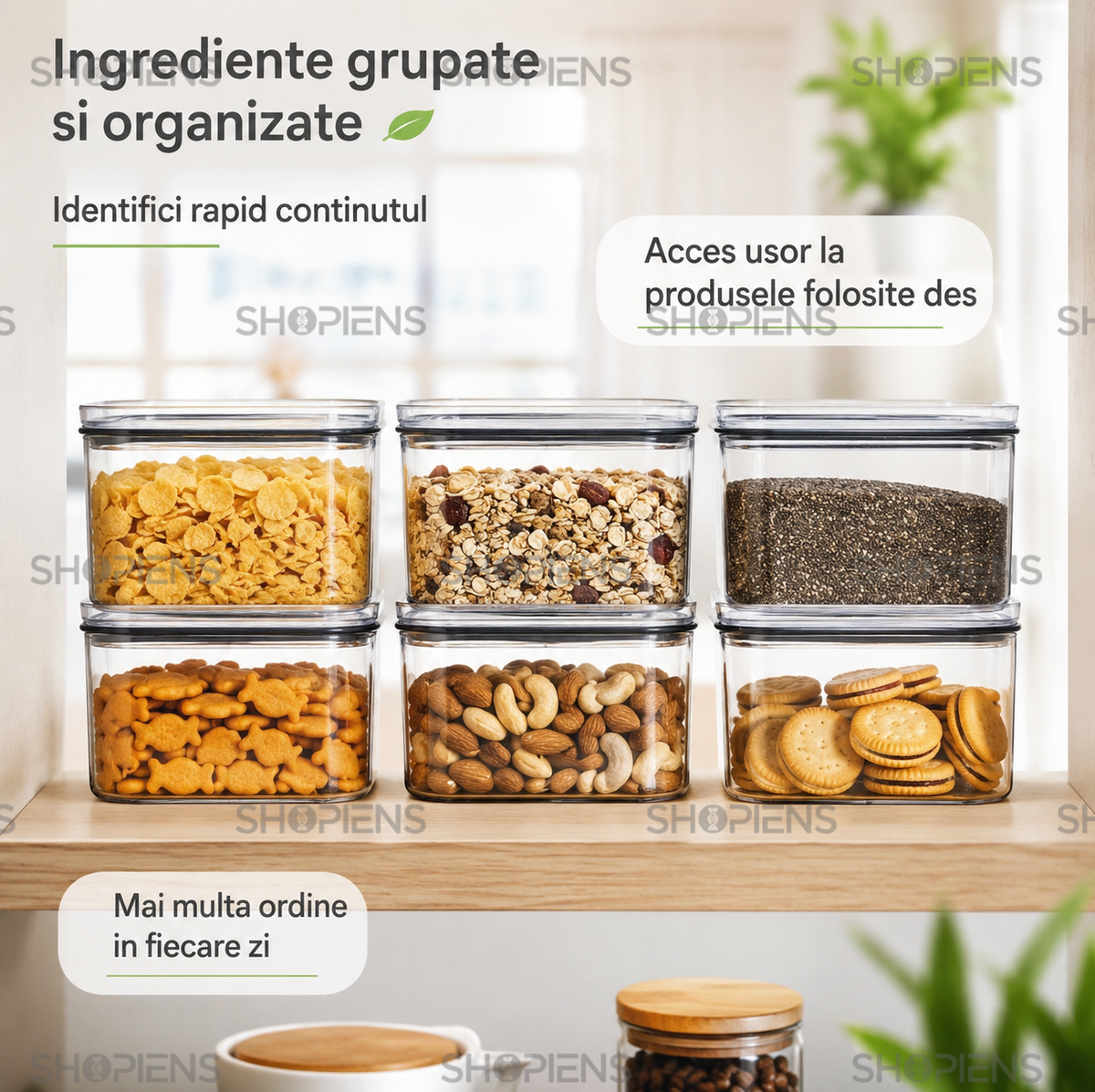 Set 6 recipiente depozitare alimente, pentru camara, 500ml, plastic