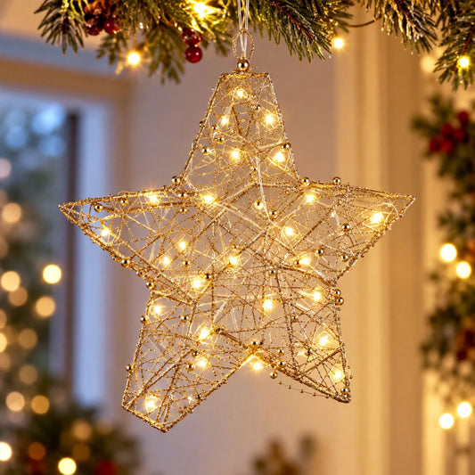 Stea luminoasă 3D de Crăciun șampanie cu 30 LED-uri | Shopiens