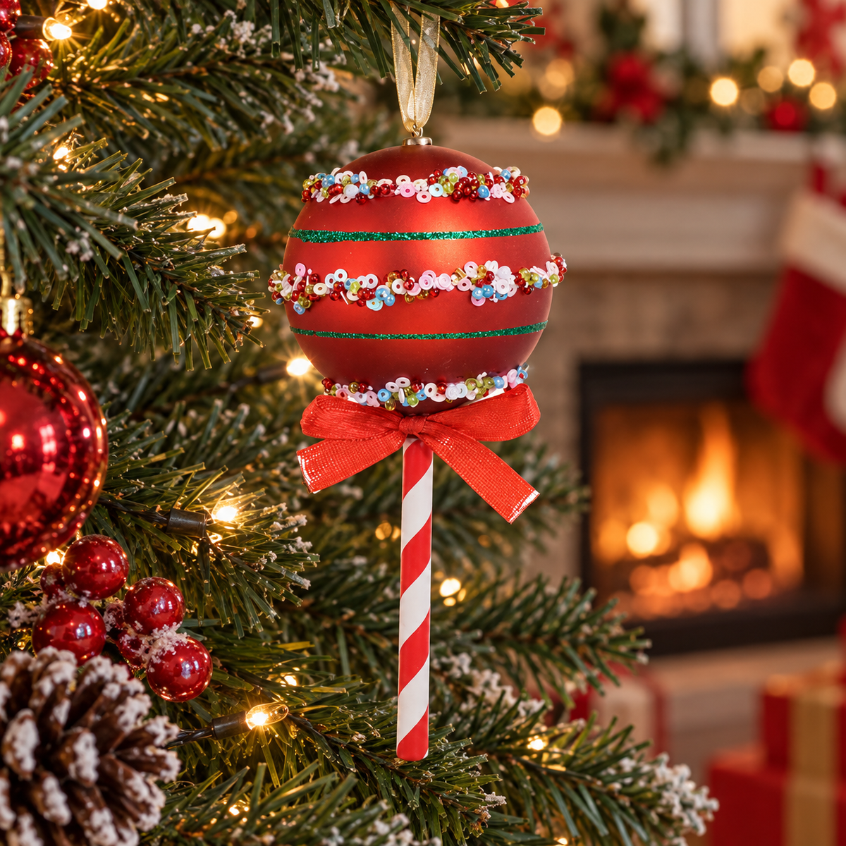 Acadea Cu Margele Si Fundita, Ornament Brad, 14 Cm - in folosinta 1 - Shopiens