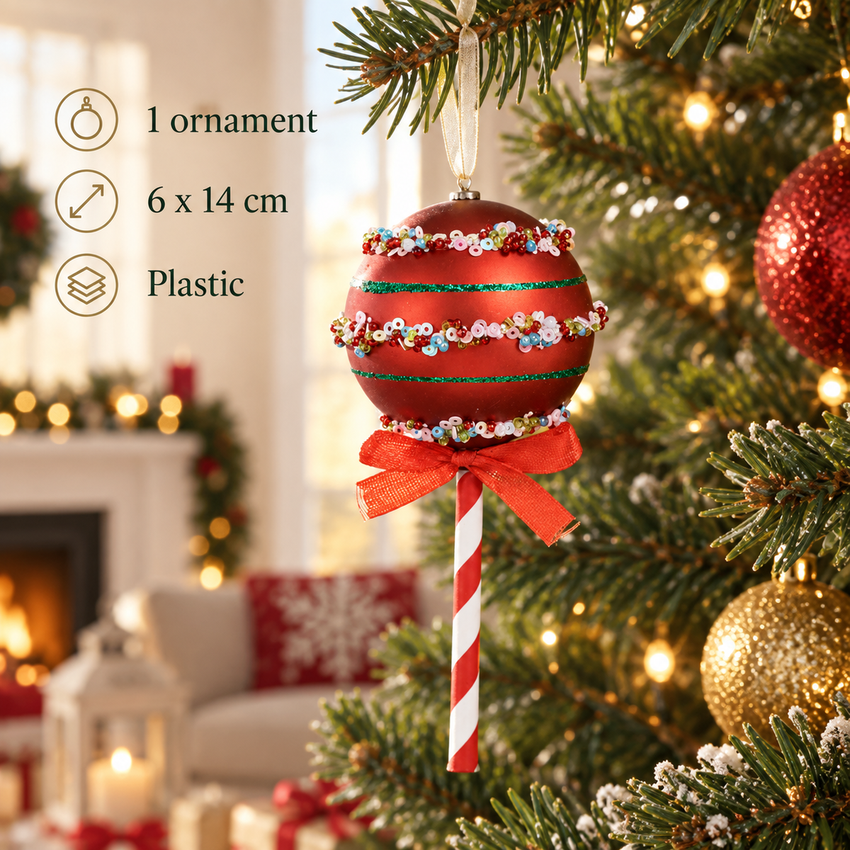 Acadea Cu Margele Si Fundita, Ornament Brad, 14 Cm - specificatii - Shopiens