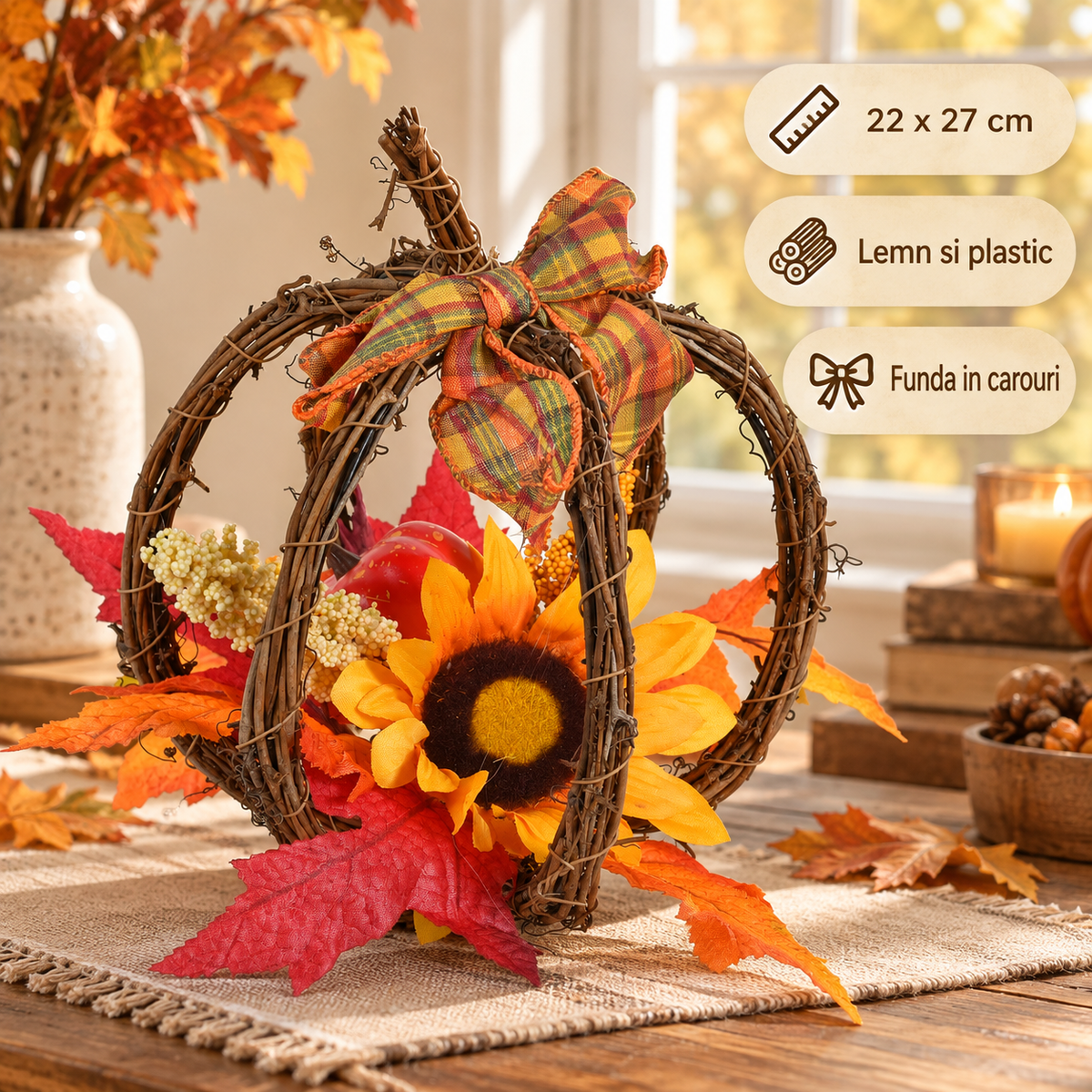 Aranjament Dovleac Din Ramuri Cu Floarea-Soarelui - specificatii - Shopiens