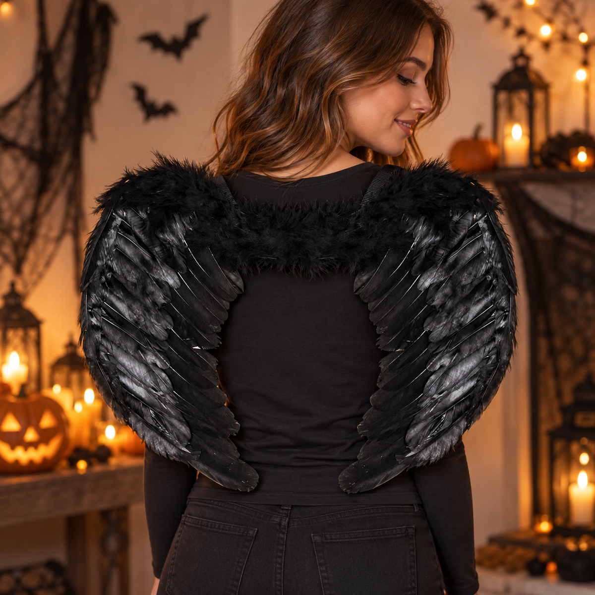 Aripi Negre Pentru Costum Cu Elastic, 65 X 40 Cm - in folosinta 2 - Shopiens