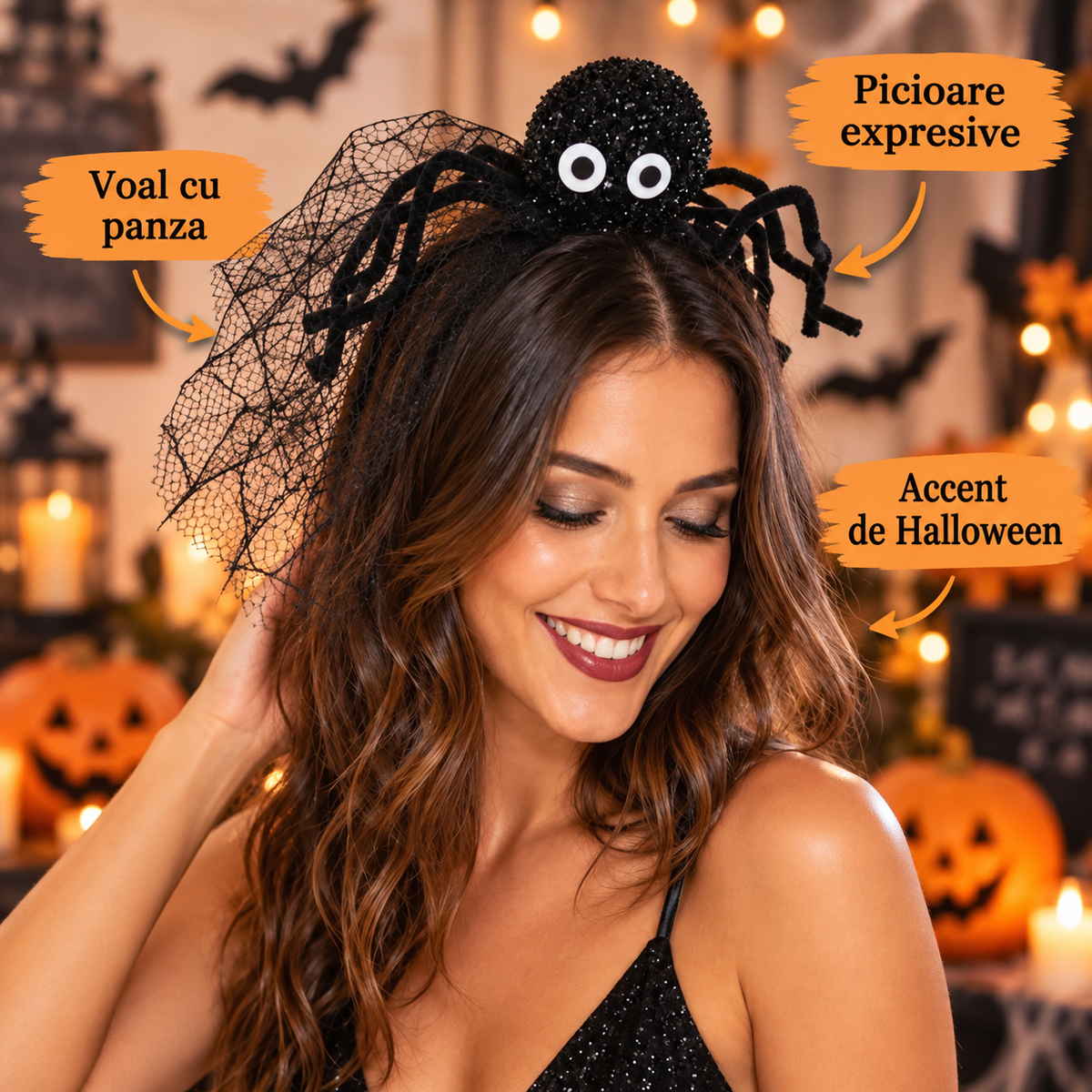 Bentita Cu Paianjen Negru Si Voal Din Tul - avantaje - Shopiens