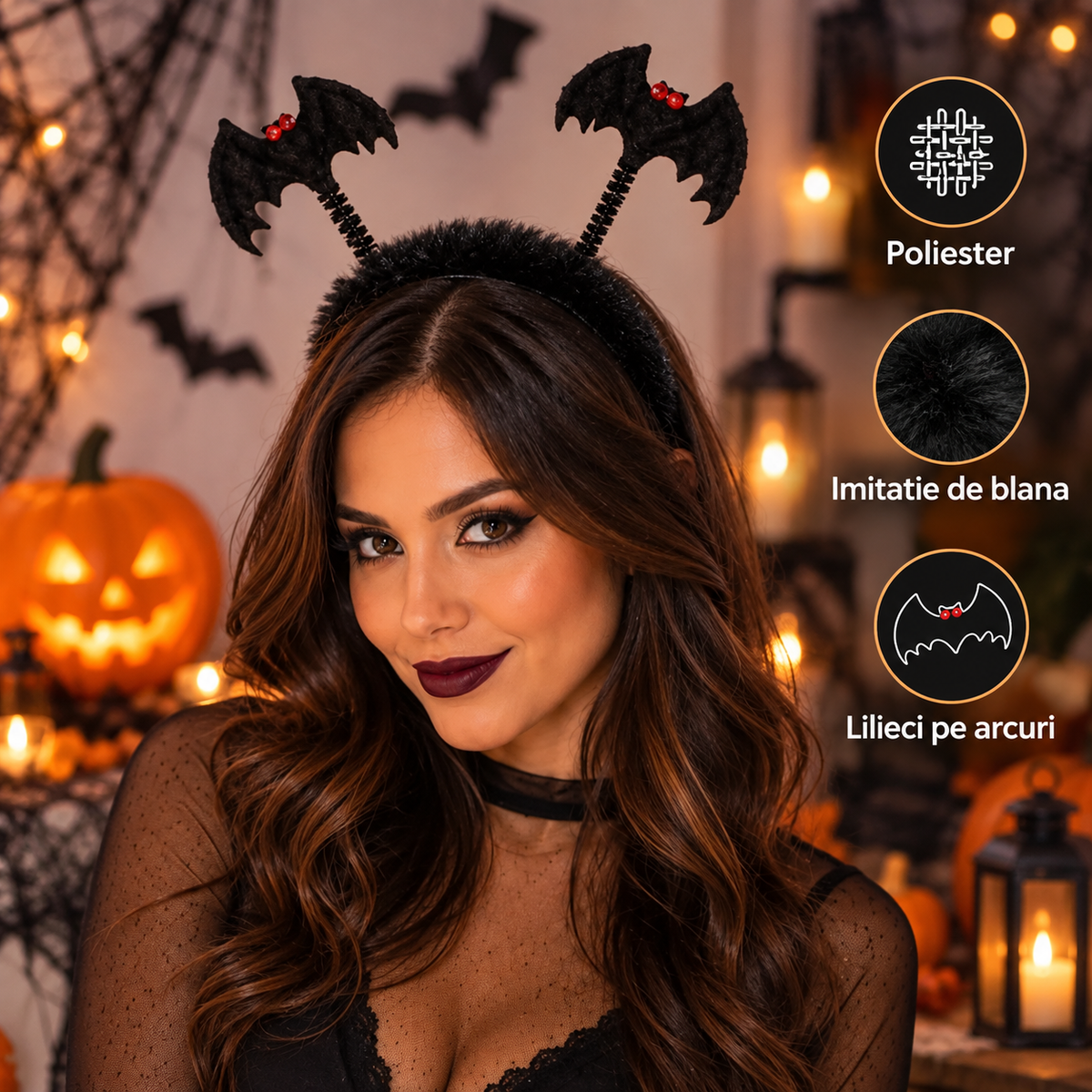 Bentita Pufoasa Cu Lilieci Mobili De Halloween - specificatii - Shopiens