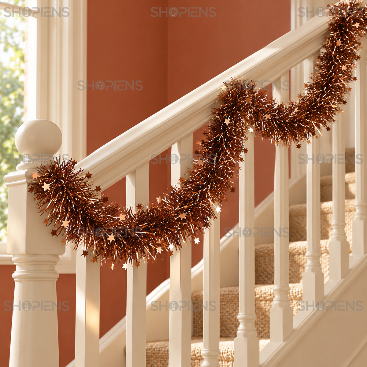 Beteală bronz cu steluțe, 3 m x 10 cm, în decor interior festiv, decor neinclus | Shopiens®