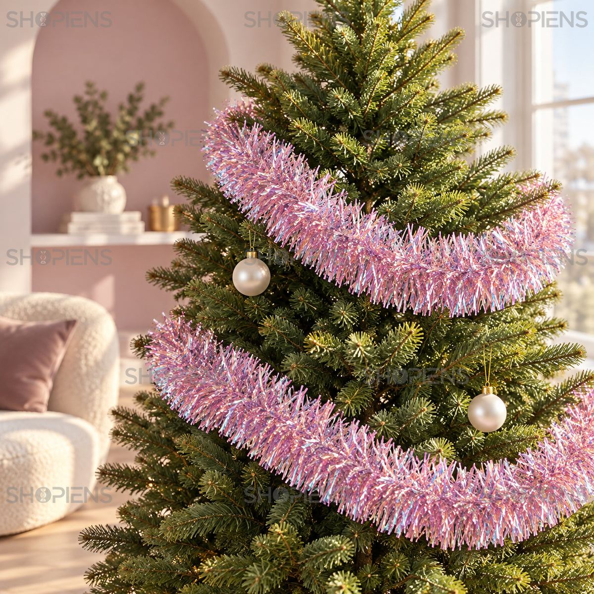 Beteală roz-auriu irizată, 3 m x 10 cm, în bradul de Crăciun, decor neinclus | Shopiens®