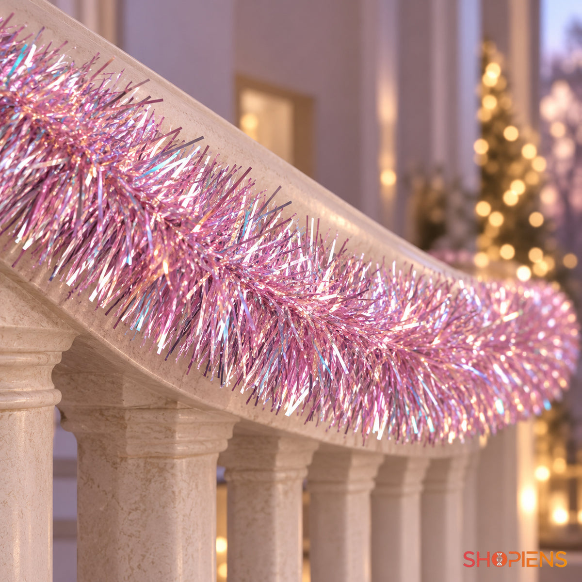 Beteală roz-auriu irizată, 3 m x 10 cm, detaliu al texturii și finisajului, decor neinclus | Shopiens®