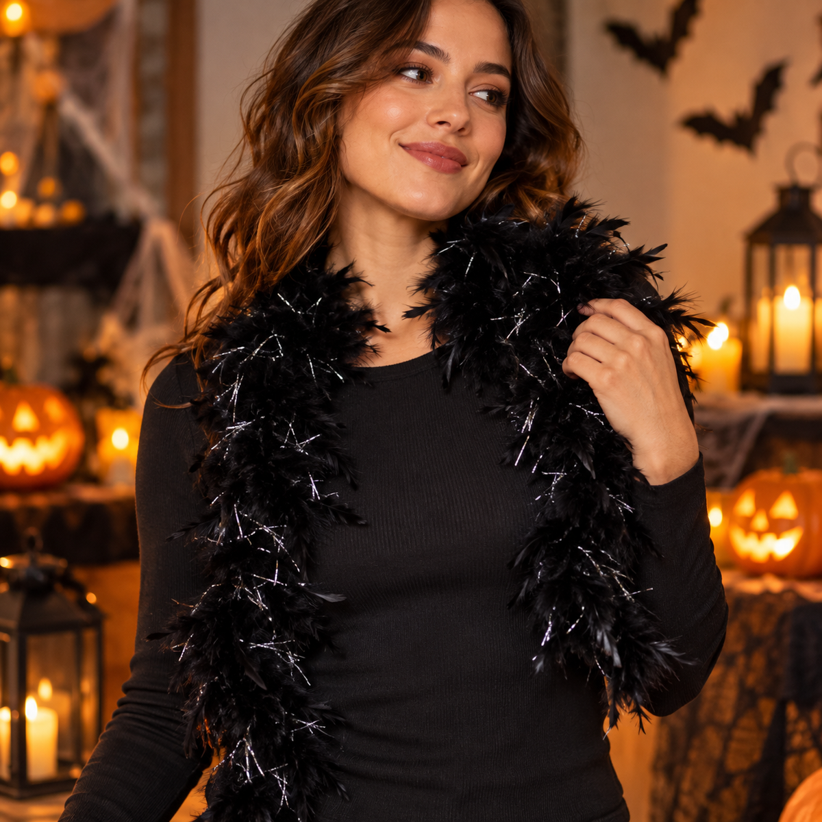 Boa Negru Cu Beteala Argintie Pentru Costum, 170 Cm - in folosinta 1 - Shopiens