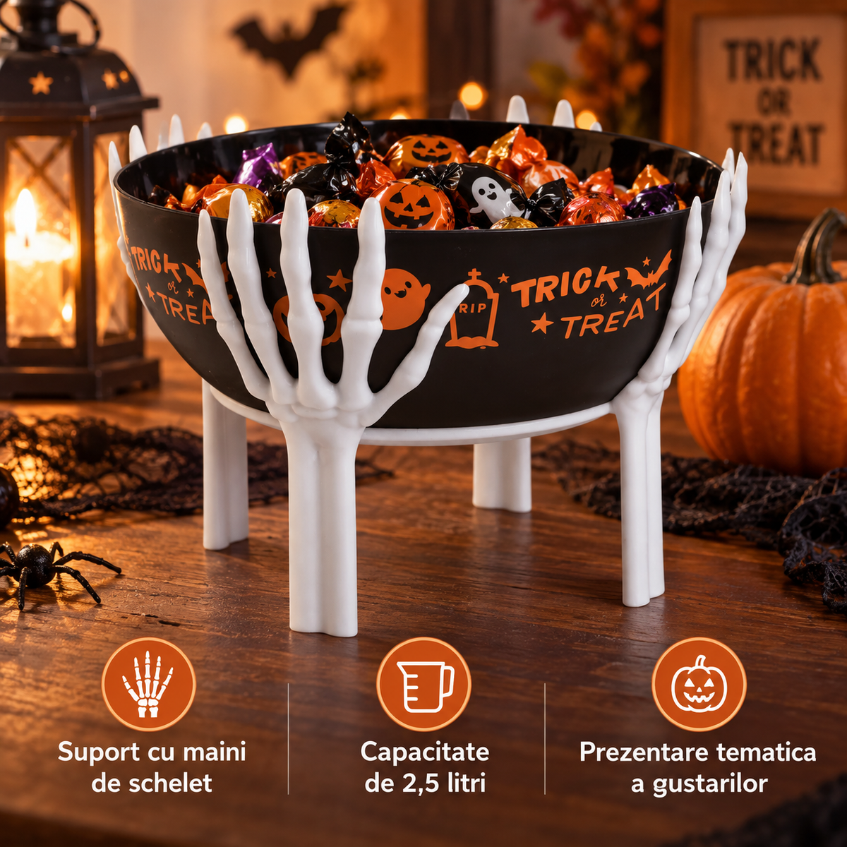Bol Cu Suport Maini De Schelet, Halloween, 2,5 L - avantaje - Shopiens