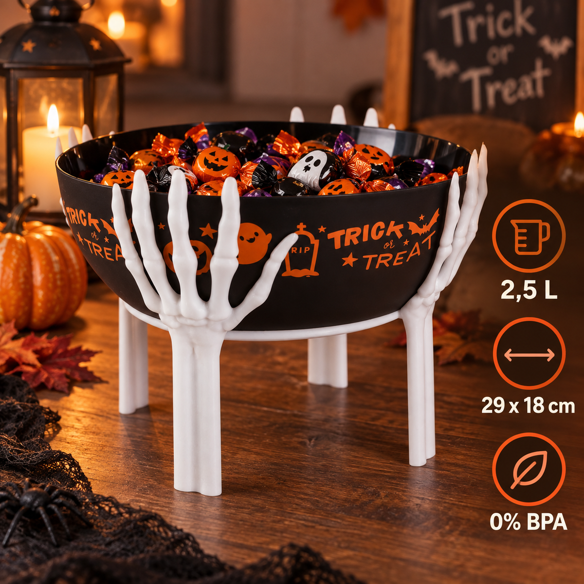 Bol Cu Suport Maini De Schelet, Halloween, 2,5 L - specificatii - Shopiens