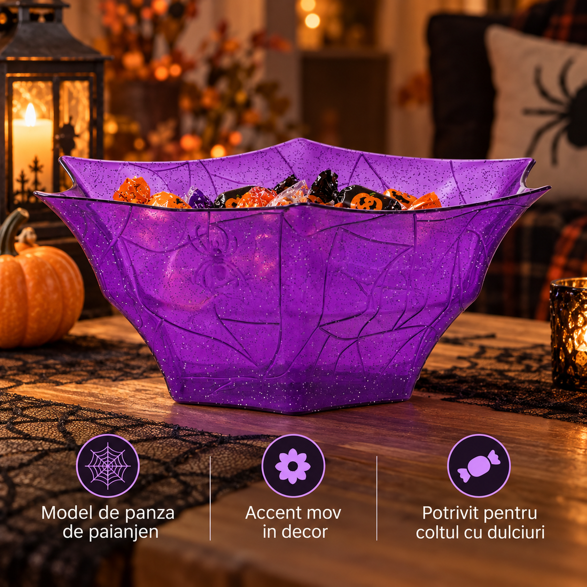 Bol Mov Cu Panza De Paianjen Pentru Halloween, 29 Cm - avantaje - Shopiens