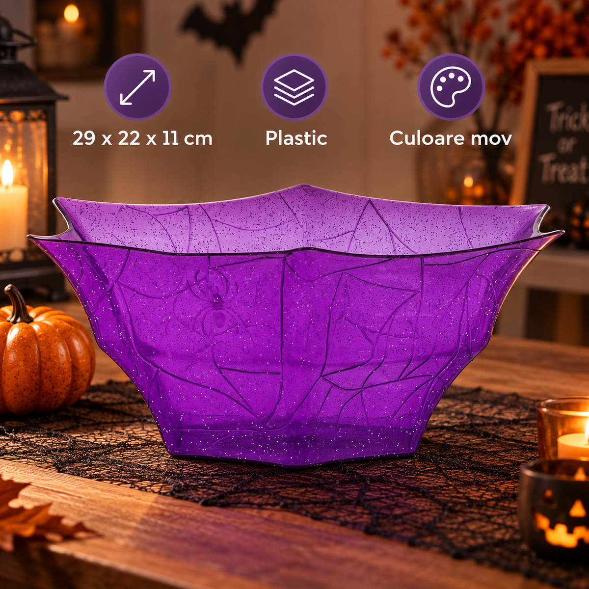 Bol Mov Cu Panza De Paianjen Pentru Halloween, 29 Cm - specificatii - Shopiens