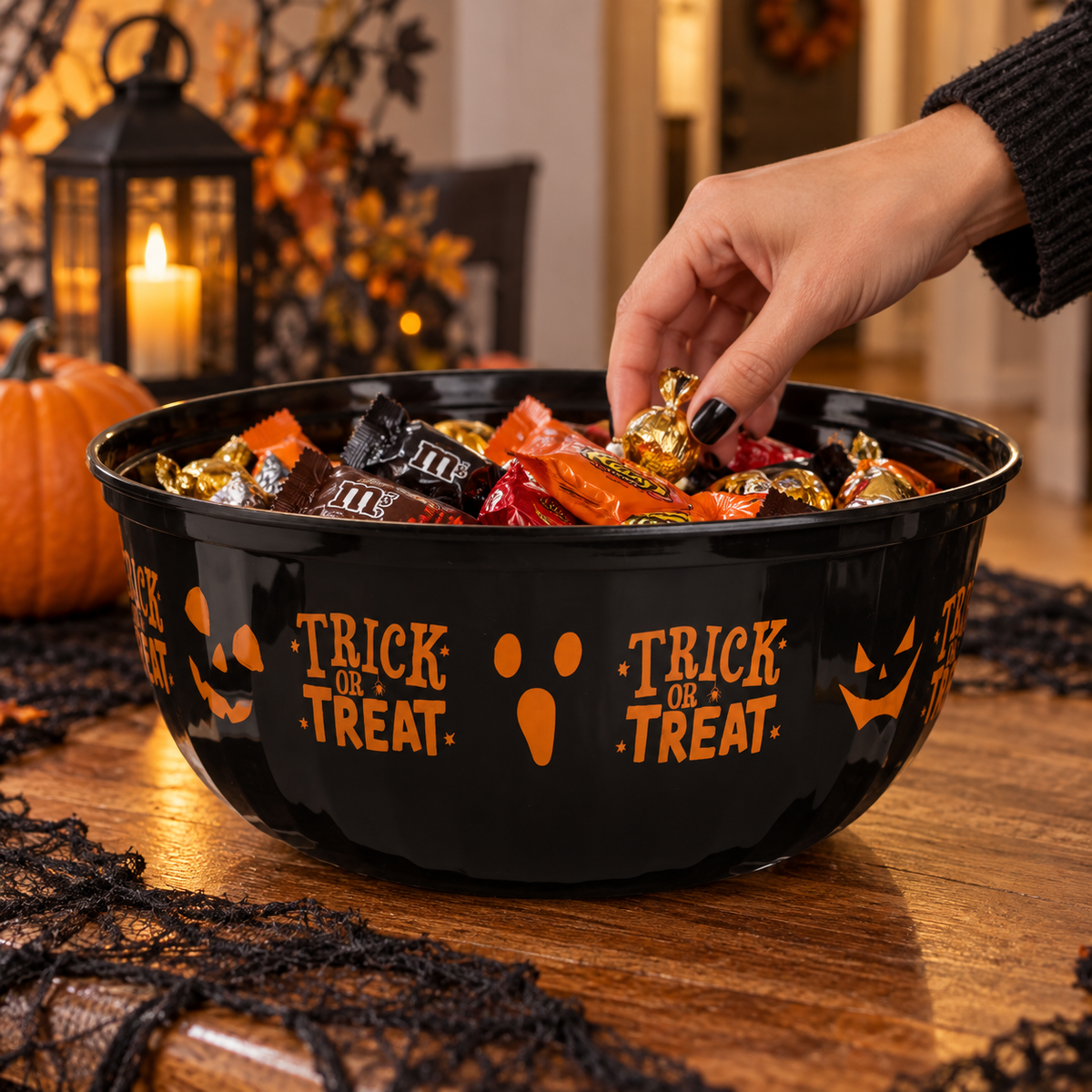 Bol Negru Trick Or Treat Cu Imprimeu Portocaliu, 30 Cm - in folosinta 1 - Shopiens