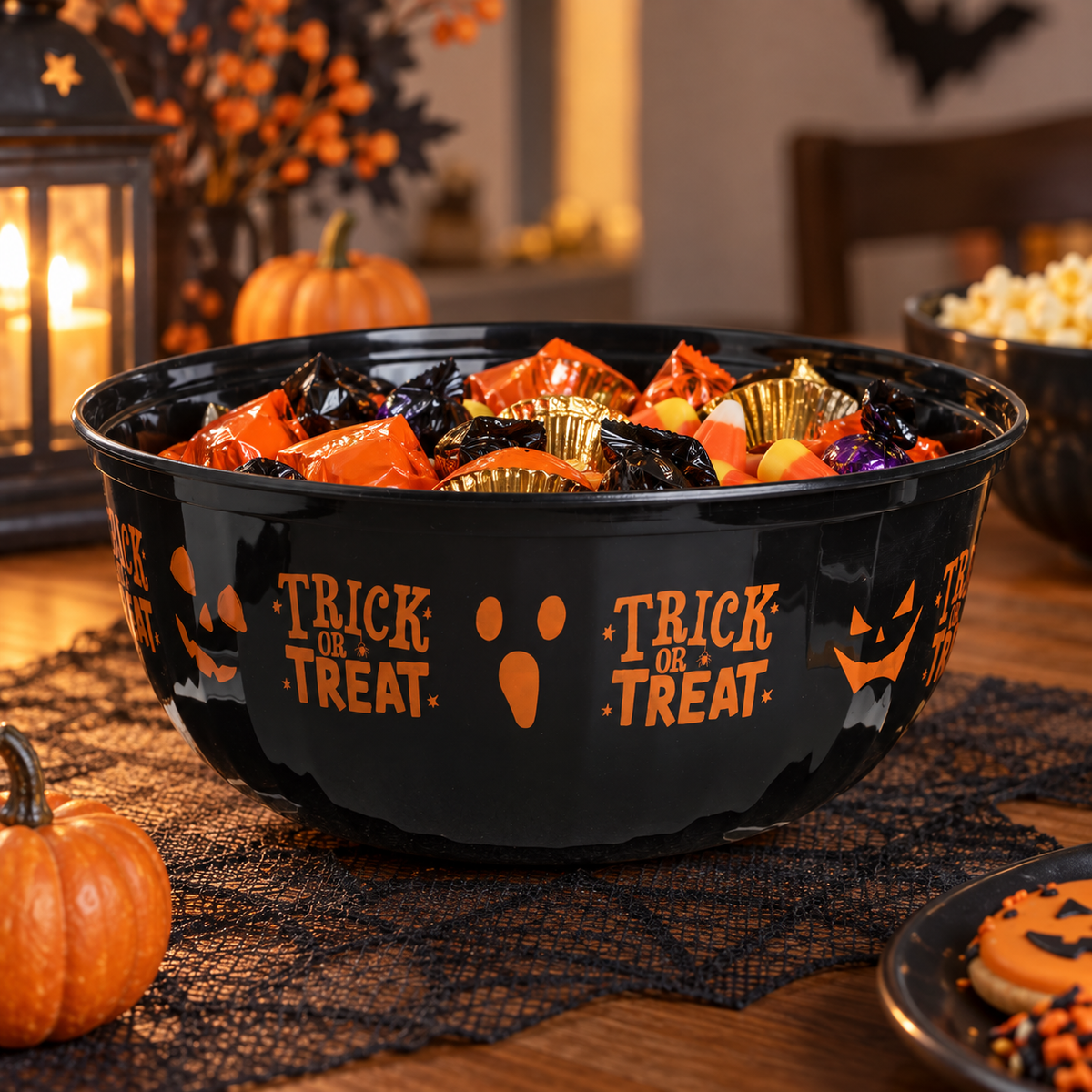 Bol Negru Trick Or Treat Cu Imprimeu Portocaliu, 30 Cm - in folosinta 2 - Shopiens
