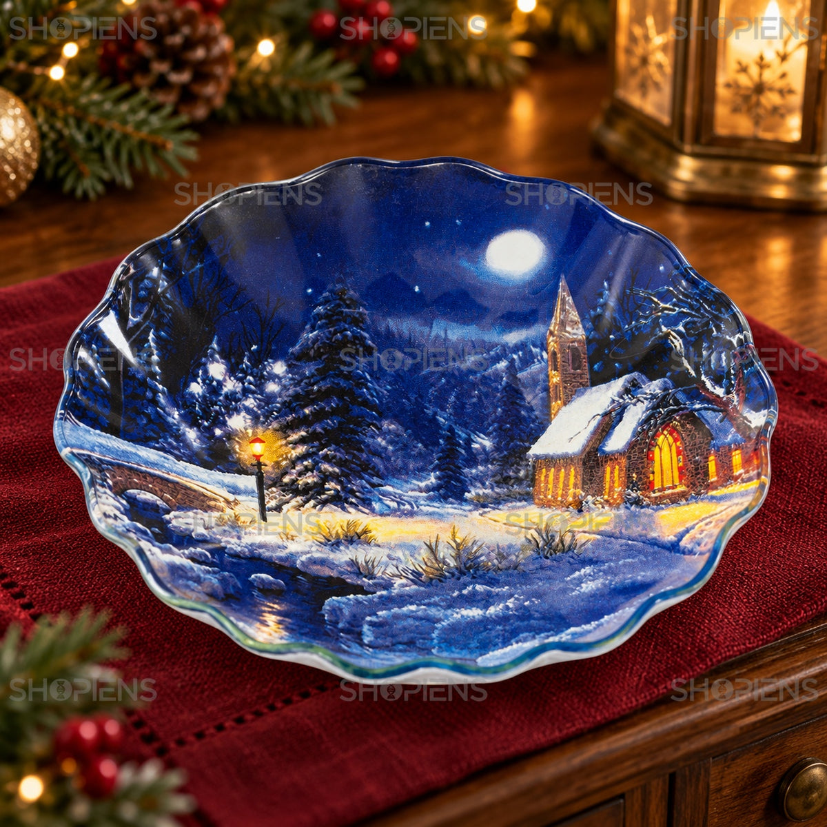 Bol din sticlă cu peisaj de noapte albastră, Ø15 cm, 290 ml, detaliu al designului, decor neinclus | Shopiens®