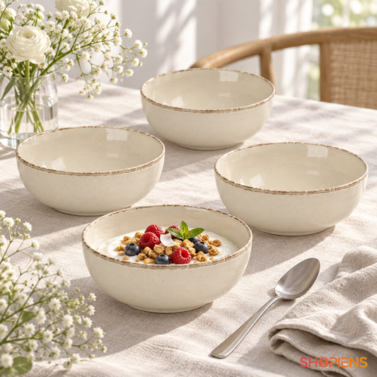 Boluri ceramice bej, set de 4, 680 ml
