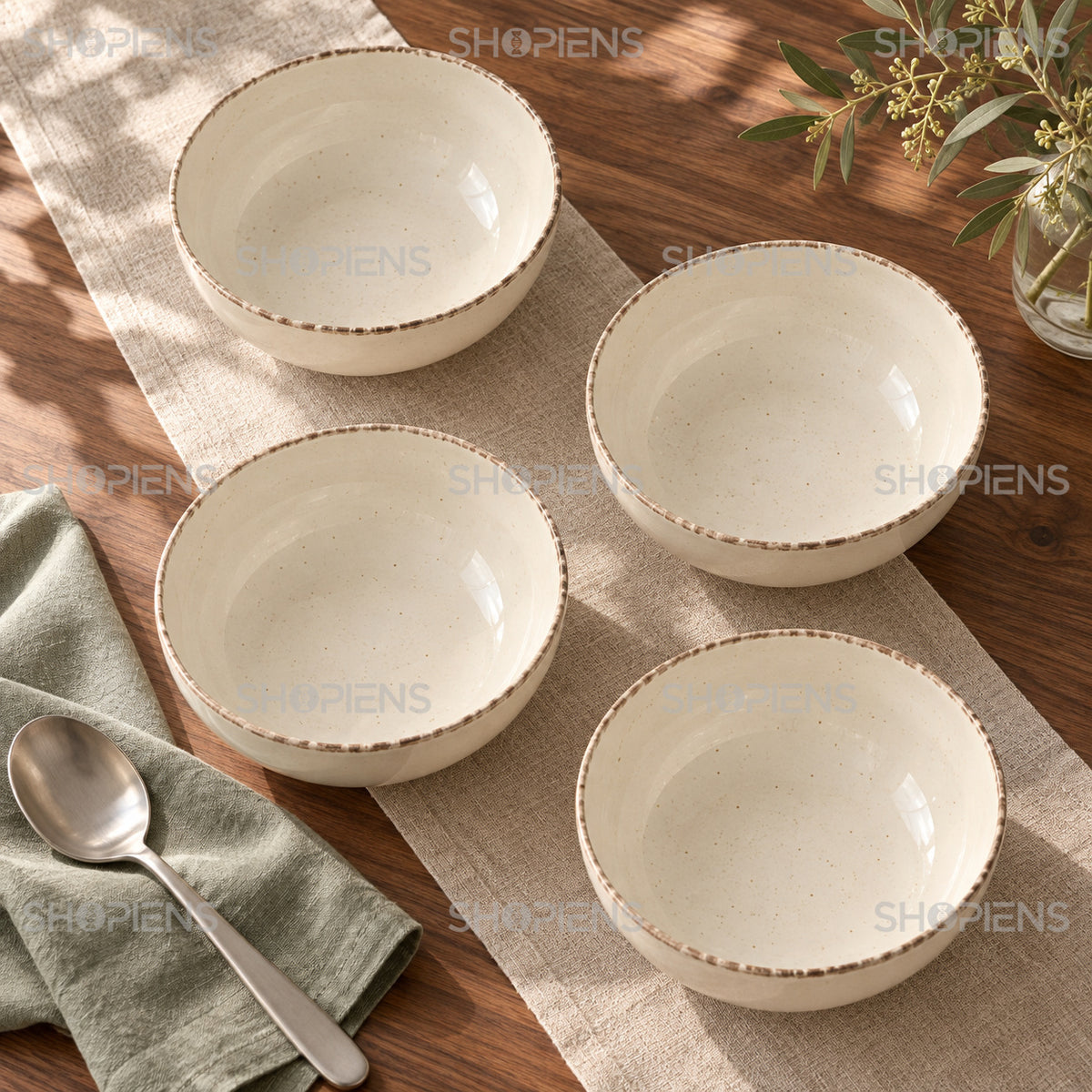 Boluri ceramice bej, set de 4, 680 ml