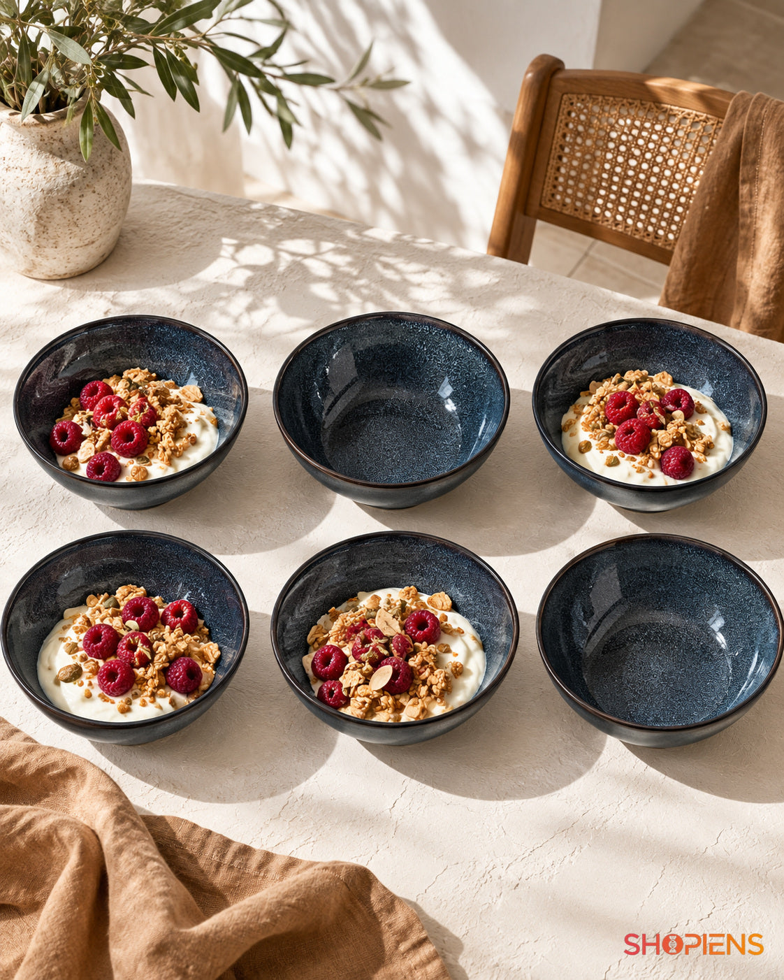 Set de 6 boluri cu glazură albastră, 500 ml