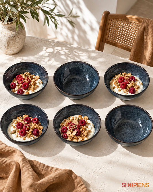 Set de 6 boluri cu glazură albastră, 500 ml