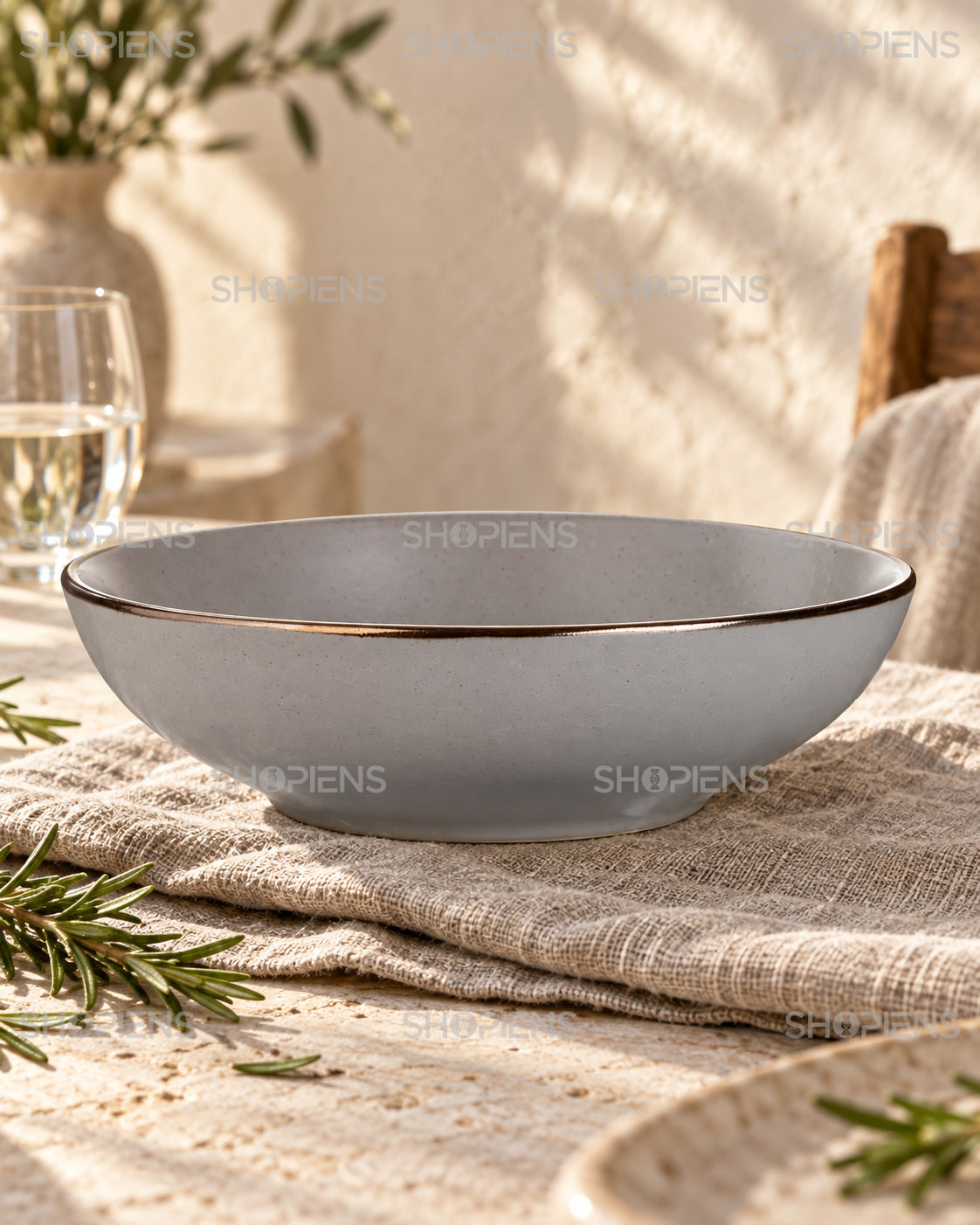 Set de 2 boluri gri pentru paste, 21 cm