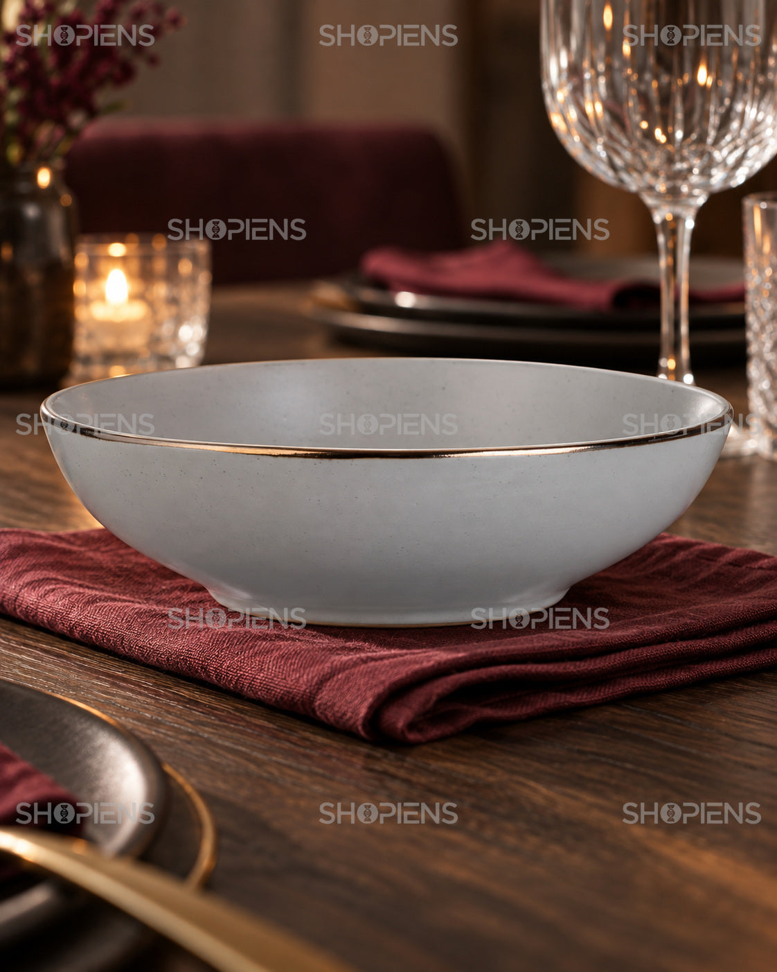 4 boluri ceramice gri pentru salate, 21 cm