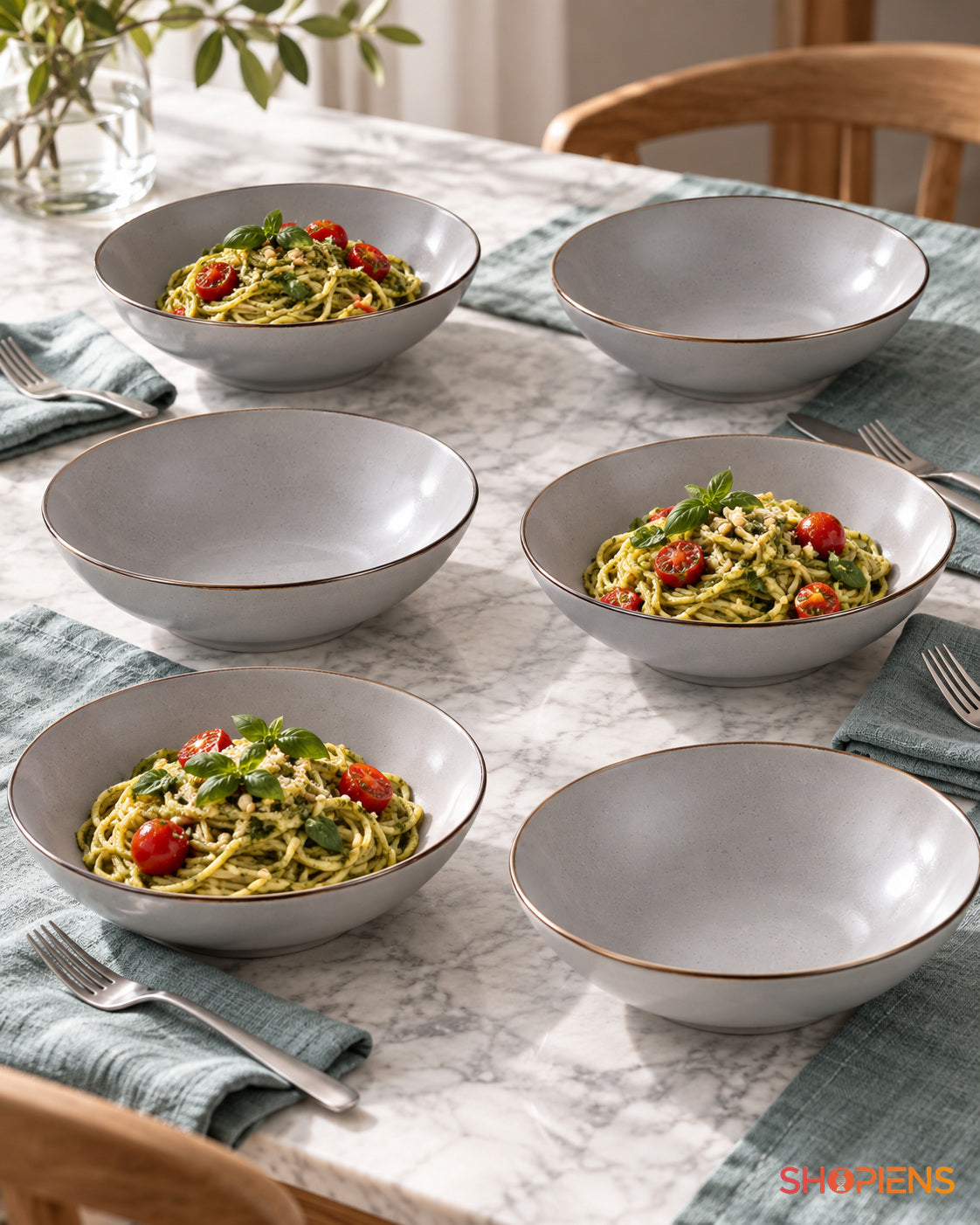 Set de 6 boluri gri pentru servire, 21 cm