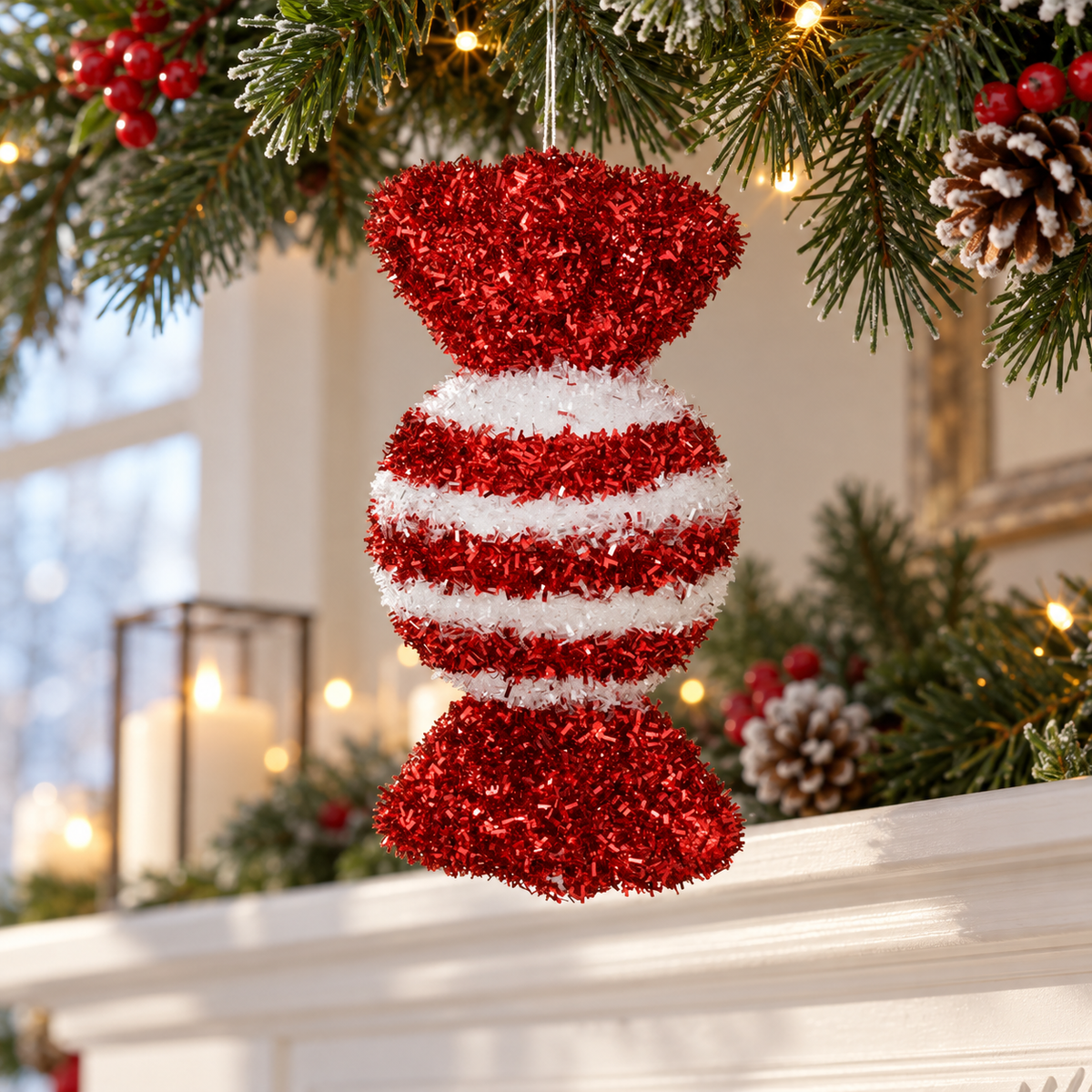 Bomboana Cu Beteala, Ornament Rosu Alb, 15 Cm - in folosinta 2 - Shopiens