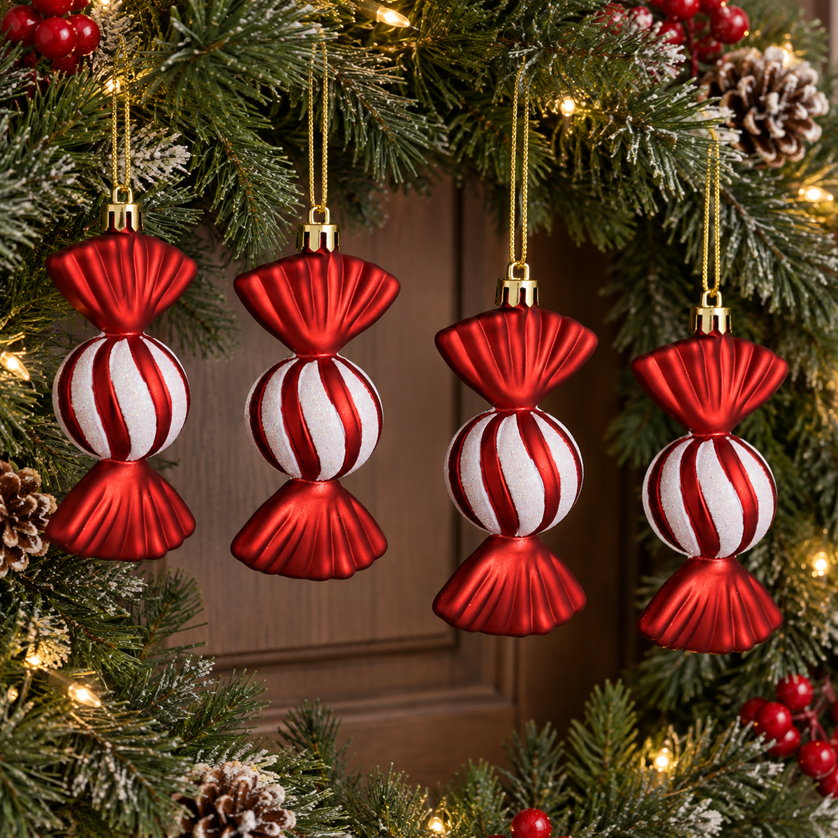 Bomboane Candy Cu Dungi, Set 4 Ornamente, 13 Cm - in folosinta 1 - Shopiens