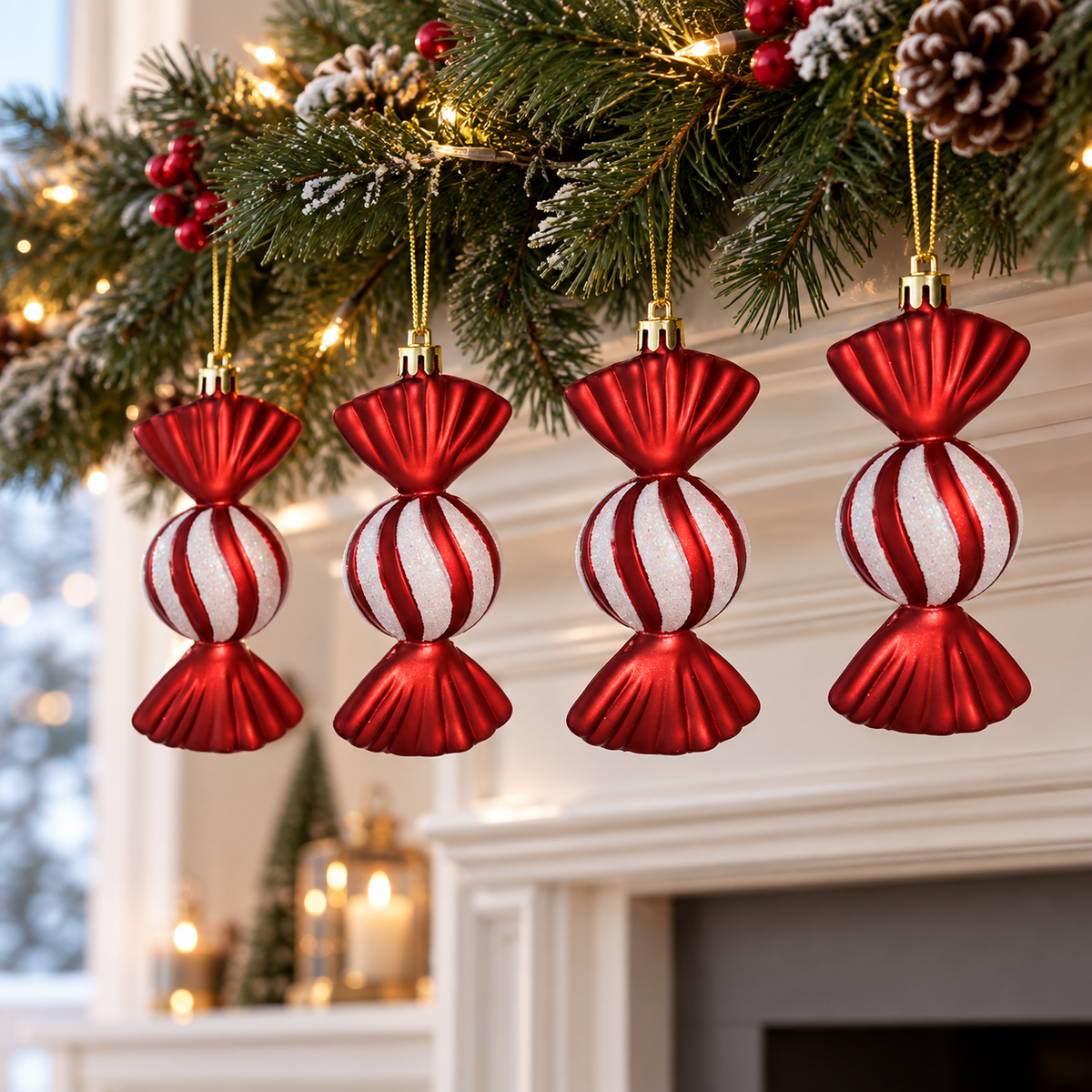 Bomboane Candy Cu Dungi, Set 4 Ornamente, 13 Cm - in folosinta 2 - Shopiens