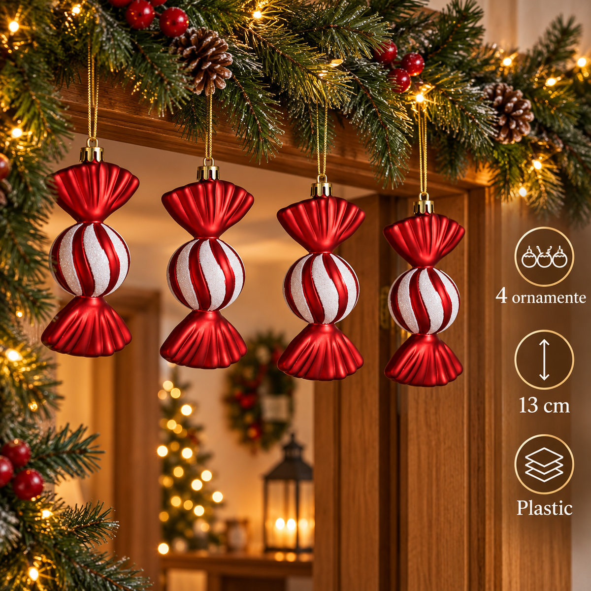 Bomboane Candy Cu Dungi, Set 4 Ornamente, 13 Cm - specificatii - Shopiens