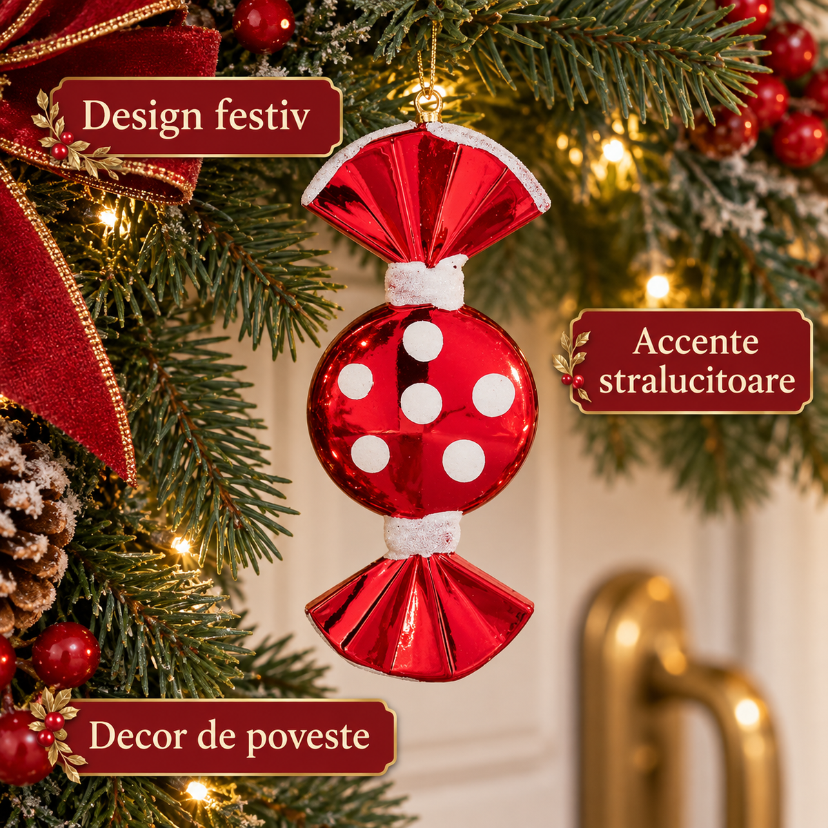 Bomboane Cu Buline, Set 6 Ornamente De Brad, 9 Cm - avantaje - Shopiens