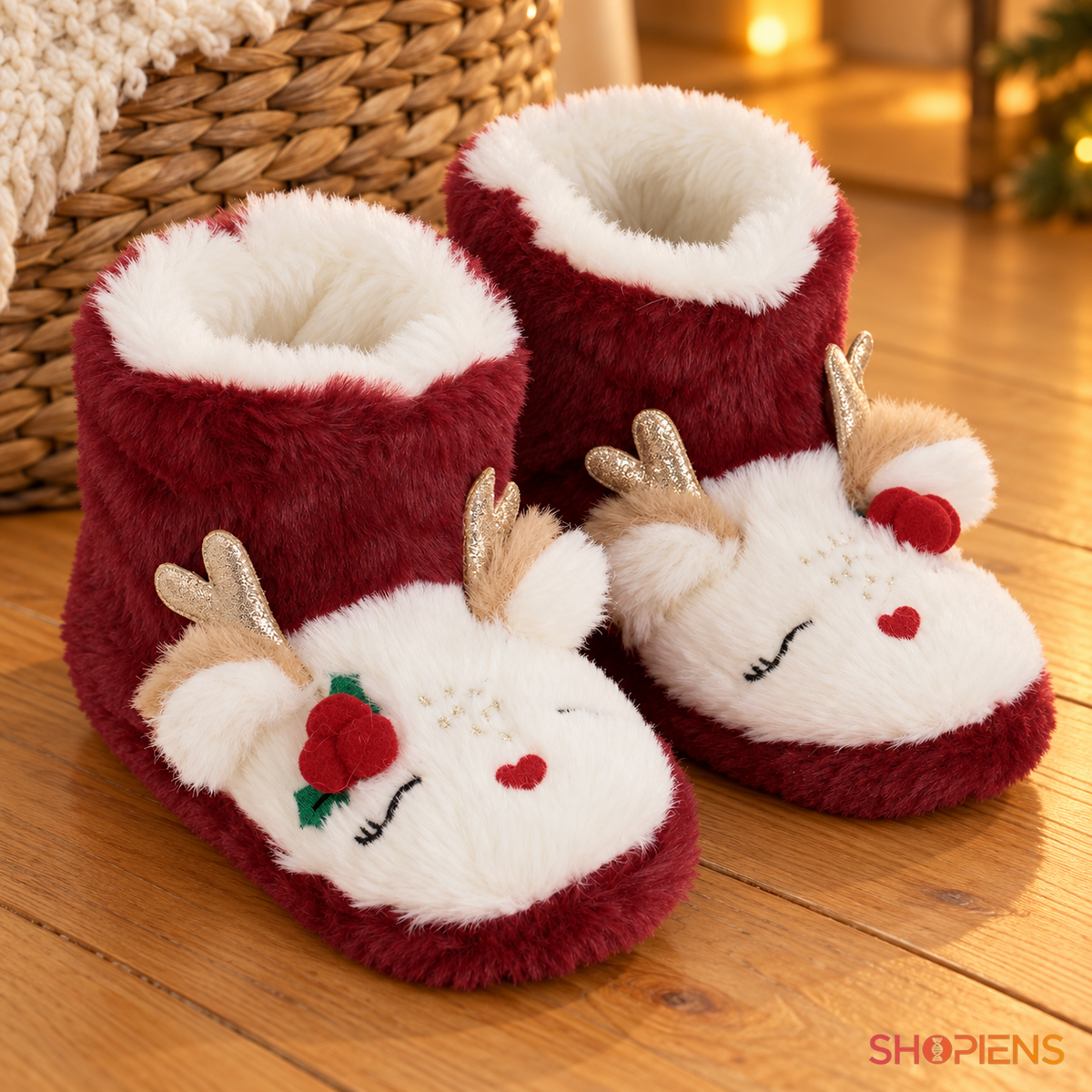 Botoși bordo cu ren și coarne strălucitoare pentru copii, pereche nepurtată în decor de interior, decor neinclus pentru mărimea 28-29 | Shopiens®