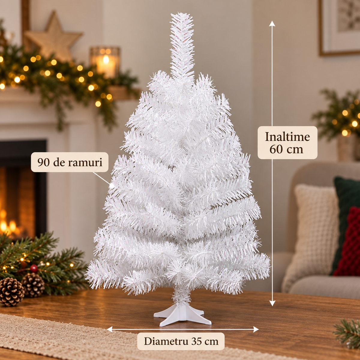 Brad Artificial Alb Irizat De Masa, 60 Cm - specificatii - Shopiens