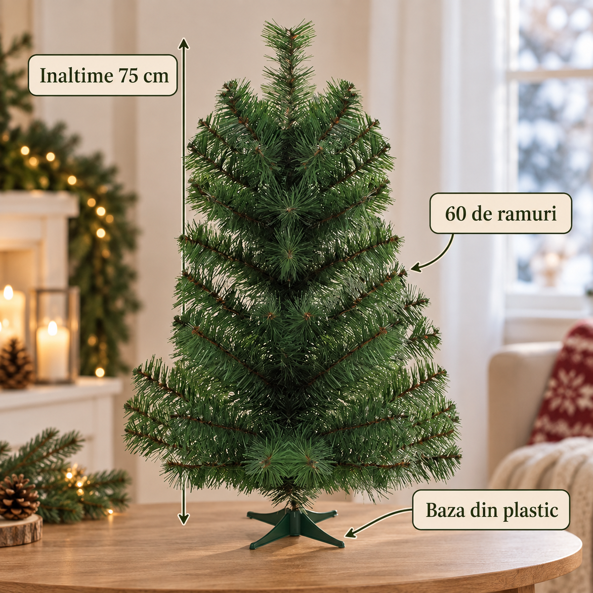 Brad Artificial Compact Pentru Craciun, 75 Cm - specificatii - Shopiens