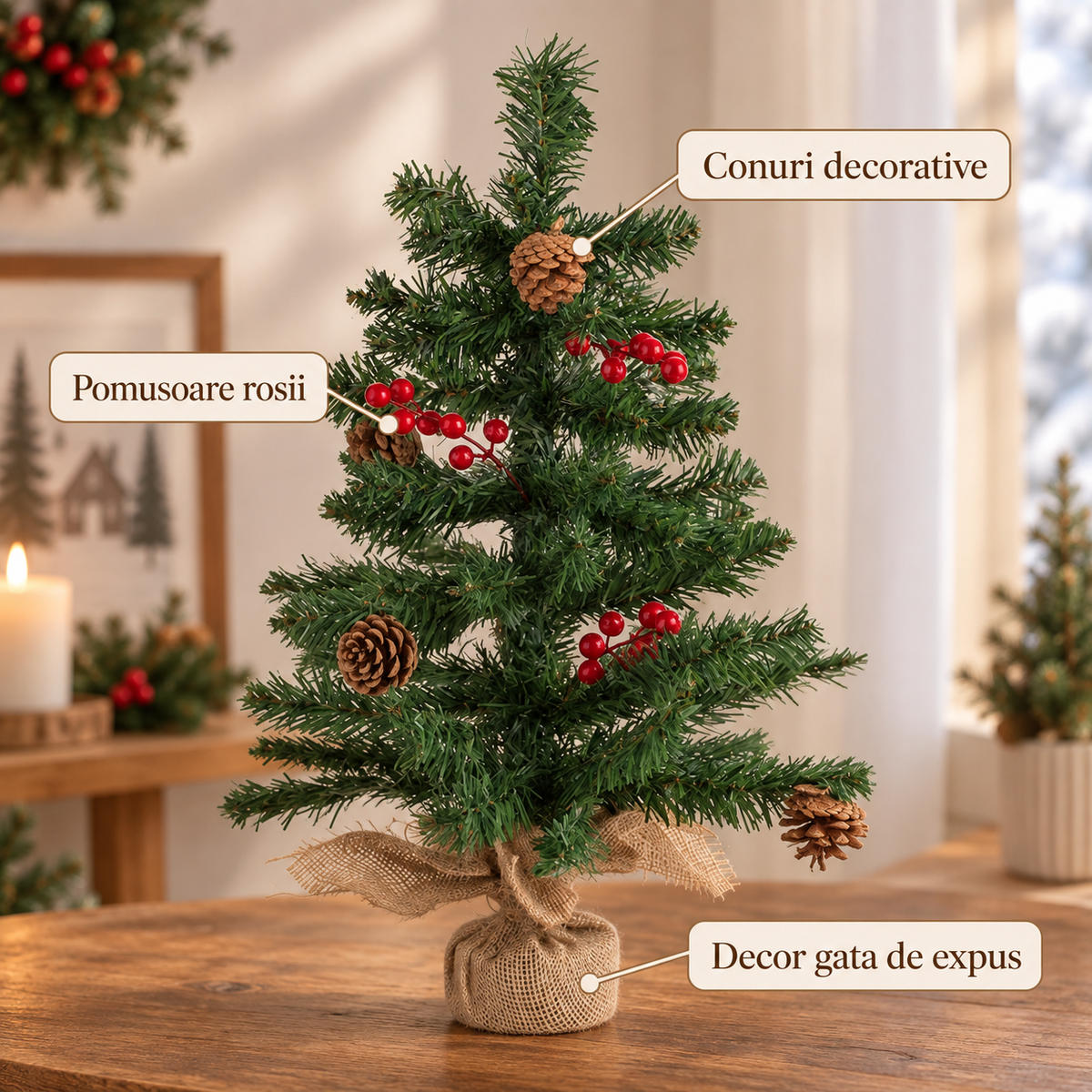 Brad Artificial Cu Conuri Si Pomusoare, 60 Cm - avantaje - Shopiens