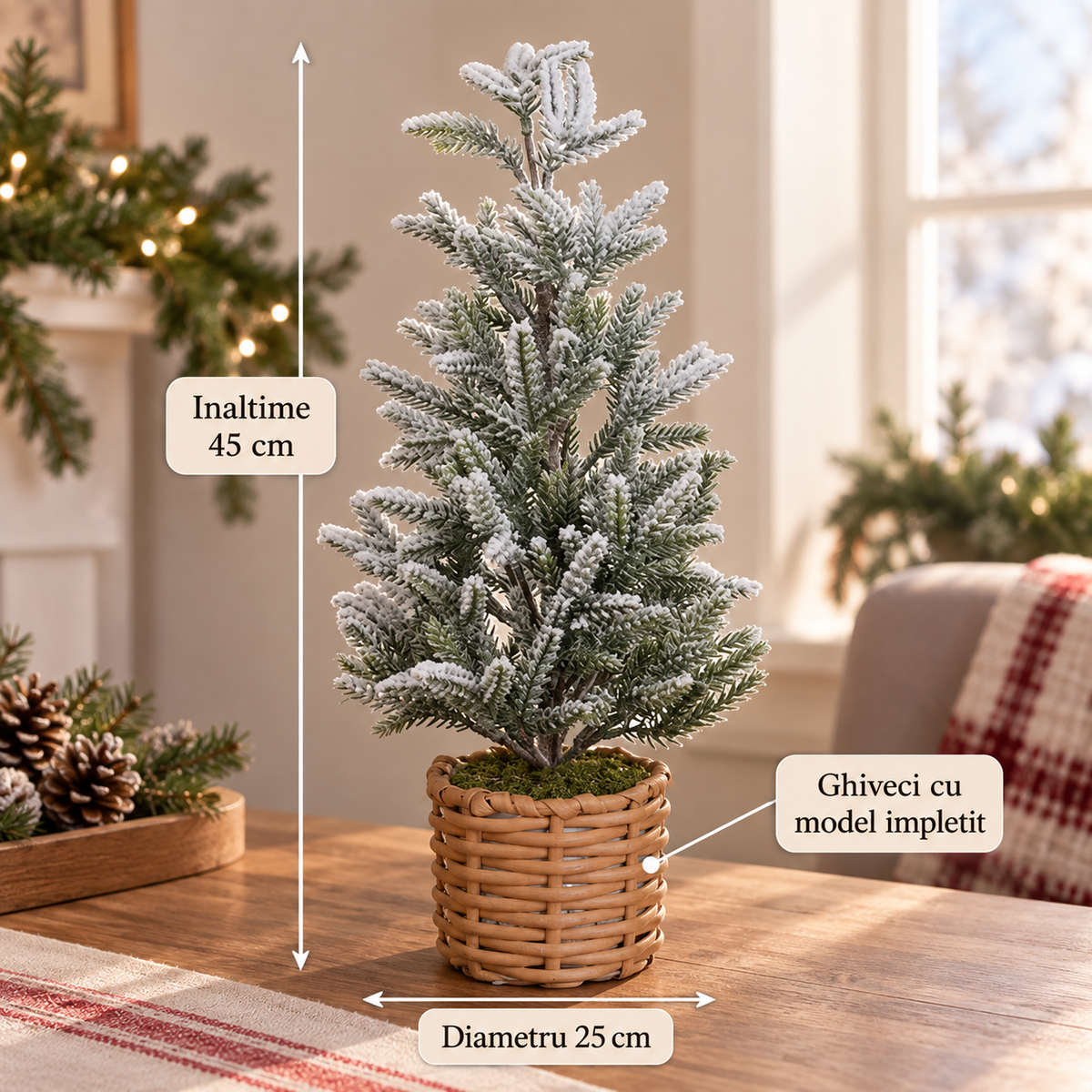 Brad Artificial Nins In Ghiveci Impletit, 45 Cm - specificatii - Shopiens