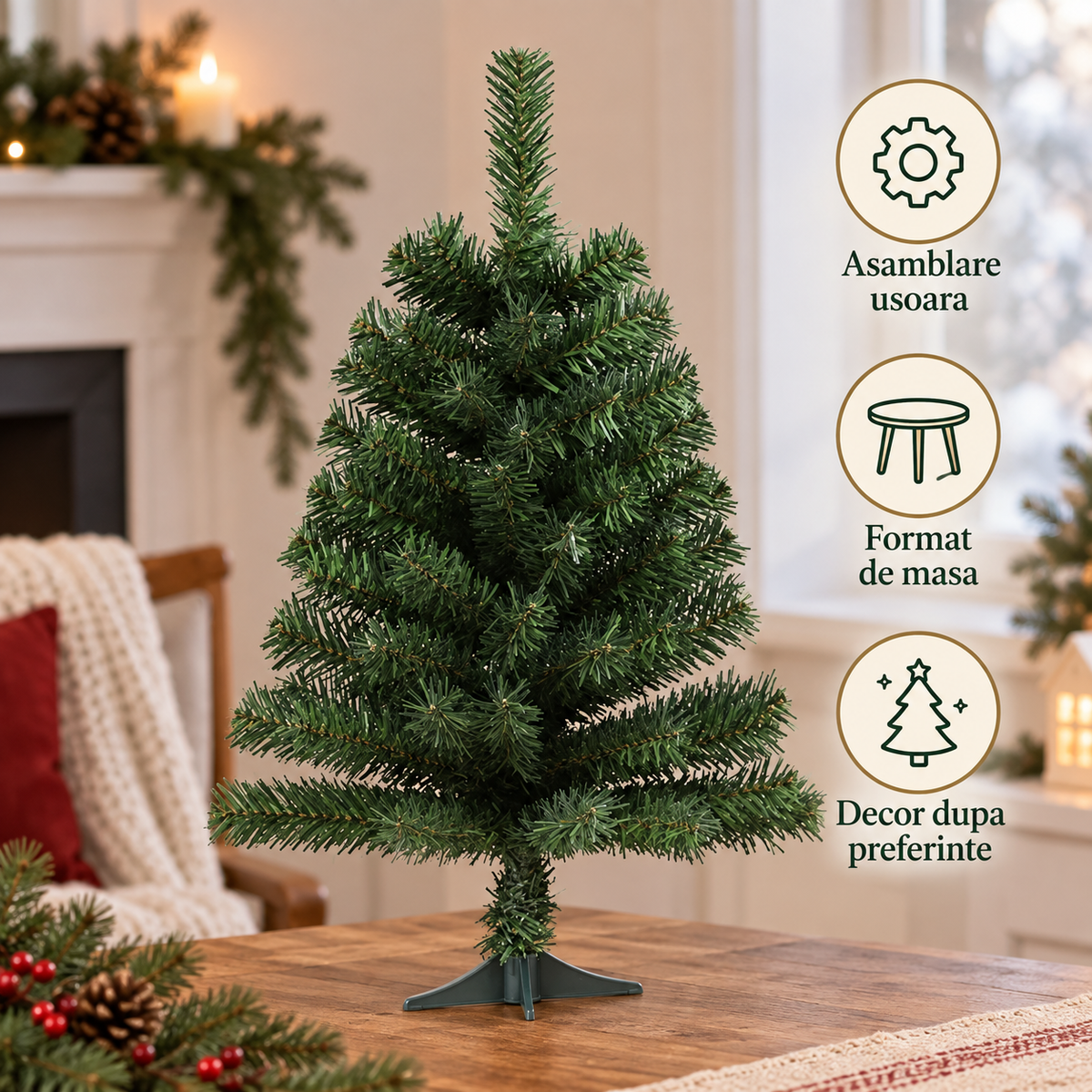 Brad De Craciun Verde Pentru Birou, 60 Cm - avantaje - Shopiens